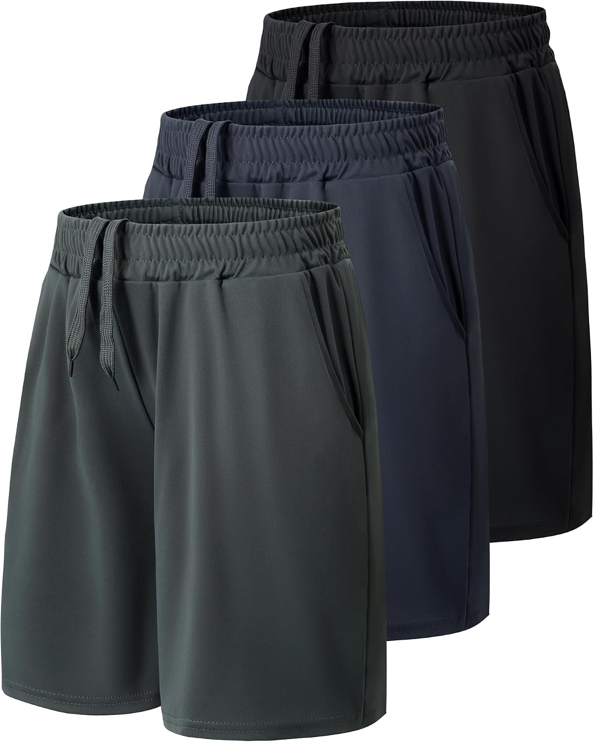 3 Pack Athletic Basketball Boys Shorts with Pockets – Kids Soccer Clothes | Black Running Baseball Quick Dry Elastic Waist Moisture Wicking Loose Fit Workout Sports Shorts for Teen Youth Size 7-20