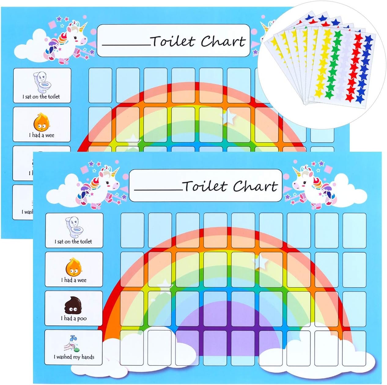 GWHOLE 2 Pack Unicorn Potty Training Chart for Toddler | With 270 Reward Stickers, For Boys, Girls Toilet Training