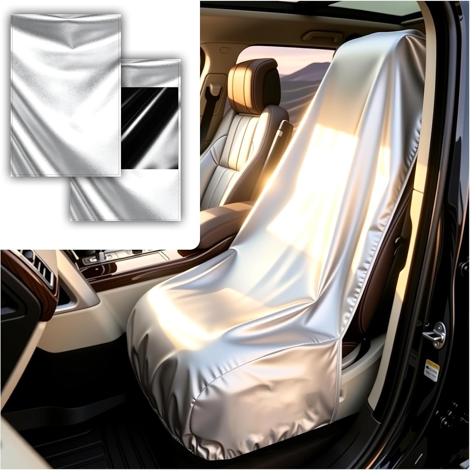 2026 Thickened Car Seat Sun Shade Cover,Foldable Car Seat Shade for Protection and Reducing Surface Temperature,Titanium Silver Cars Seats Covers Front Seats Cars Accessories