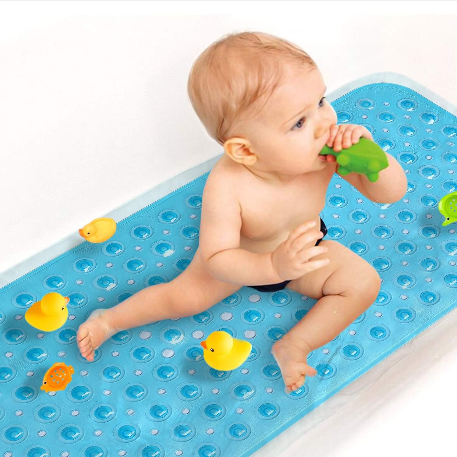Upgrade Baby Bath Mat Non Slip Extra Long Bathtub Mat for Kids 40 X 16 Inch – Eco Friendly Bath Tub Mat with 200 Big Suction Cups,Machine Washable Shower Mat,Blue