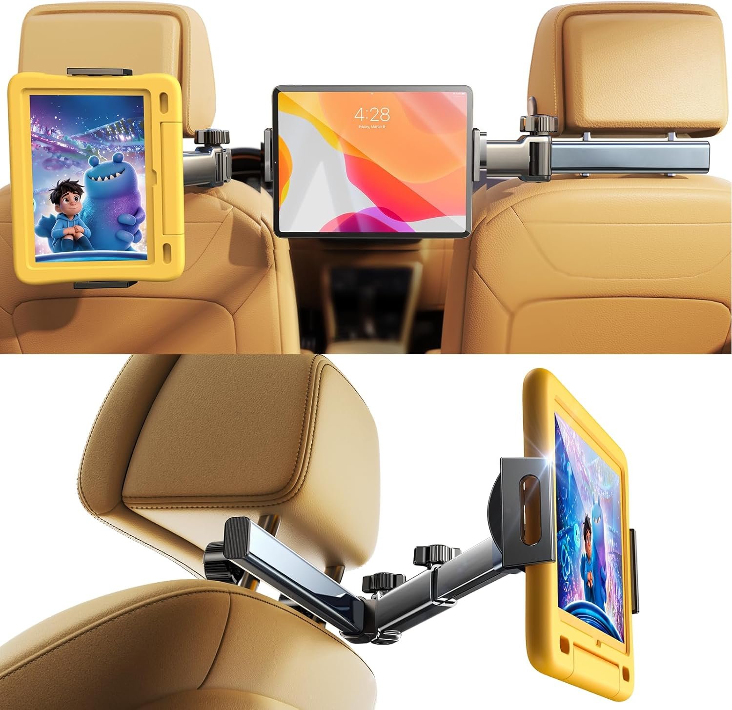 LISEN iPad Holder for Car Tablet Mount, Road Trip Essentials Kids Back Seat | Car Accessories for Women Interior Kit Organizer Back Seat, Toddler Travel Essential for Car Trip, iPad Car Mount Headrest