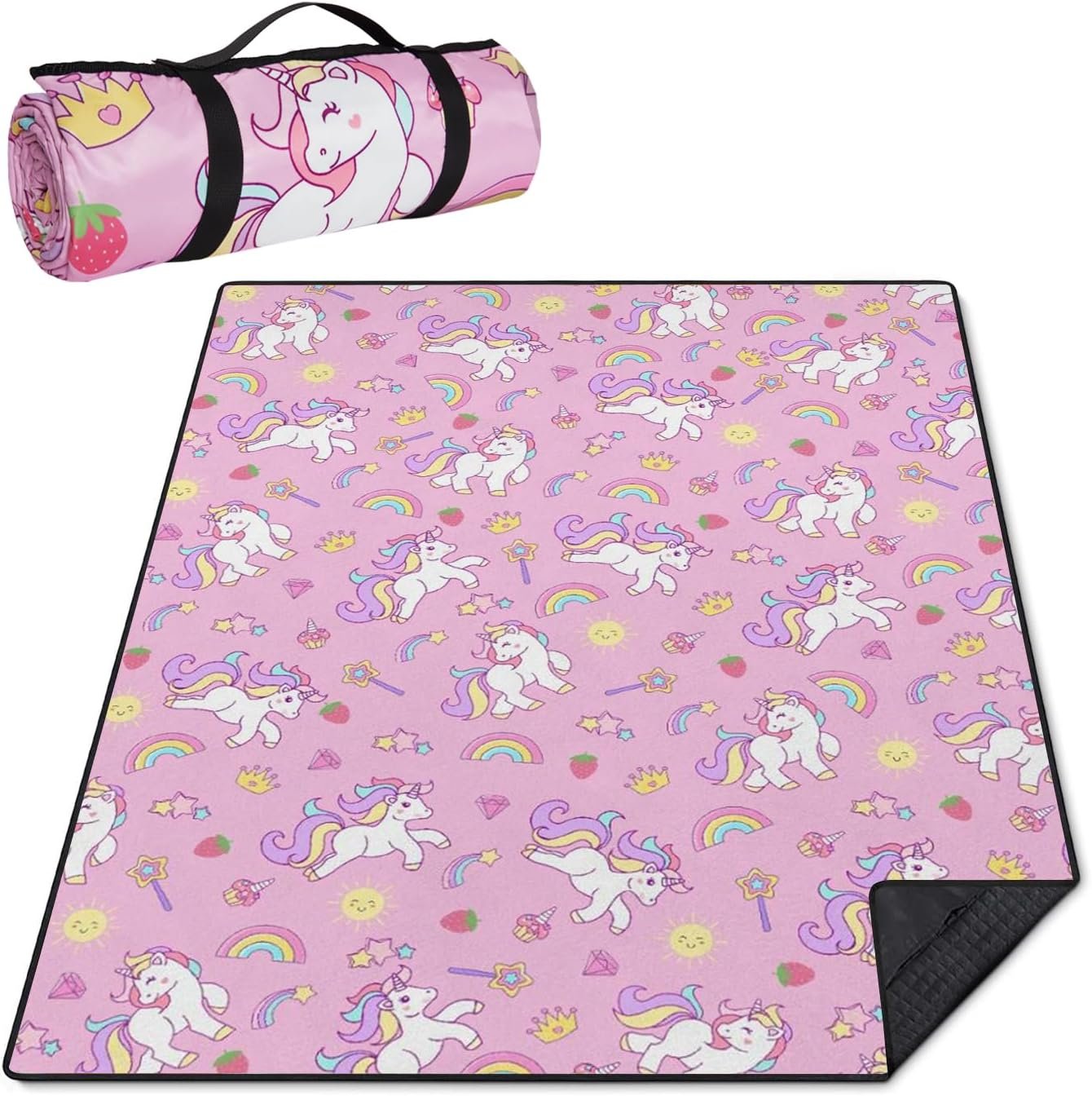 Picnic Blanket Unicorn Waterproof Foldable Outdoor Mat 60×80 Inch | Picnic Blanket Made of Soft Polyester Waterproof Foldable for Beach Camping Park Travel