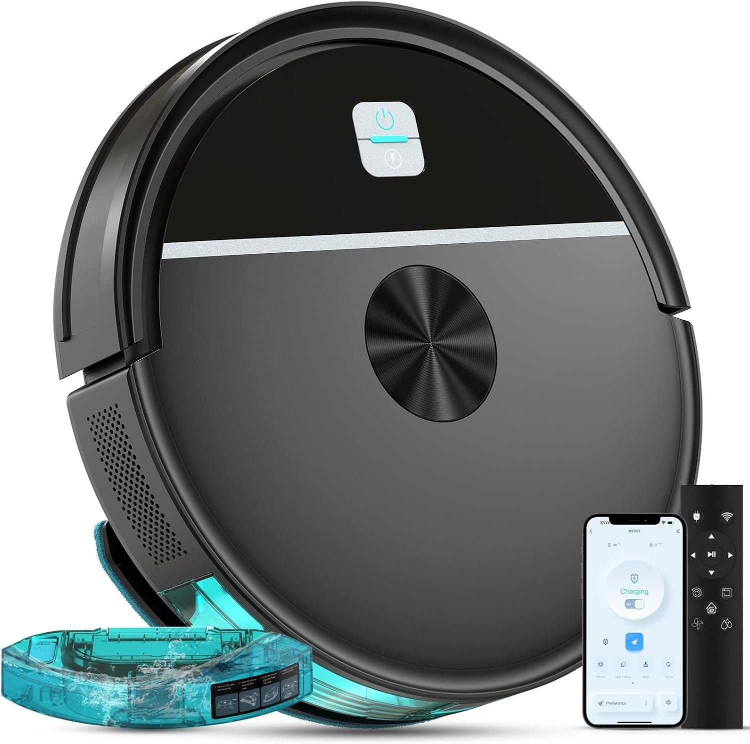 Robot Vacuum and Mop Combo,3500Pa Powerful Suction, with Wi-Fi/App/Remote,2 in 1 Mopping Robot Vacuum Cleaner,Dustbin and Watertank, for Pet Hair,Hard Floors and Low Pile Carpet Black