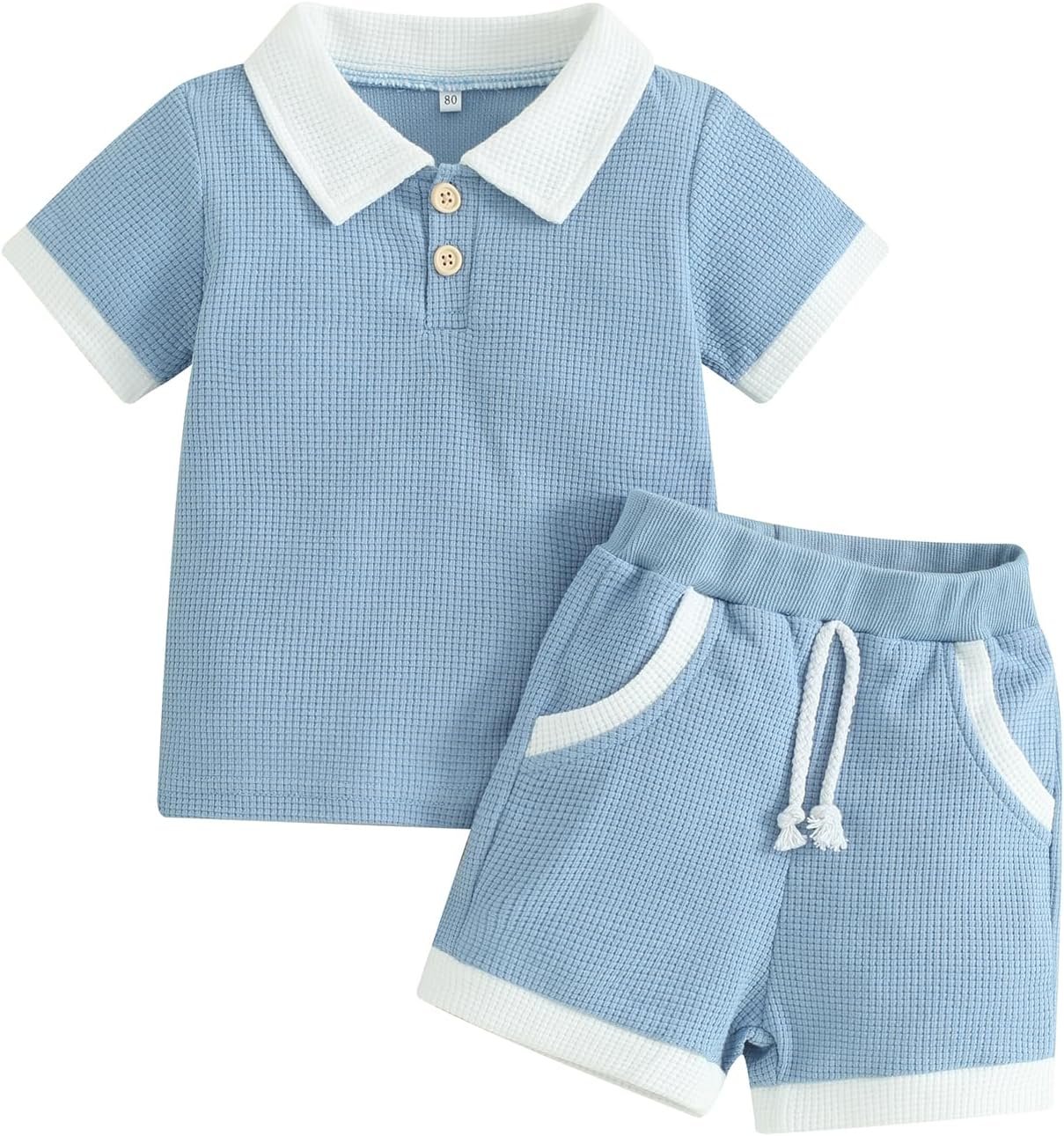 Kuriozud Newborn Baby Boy Summer Clothes Button Short Sleeve Romper Bodysuit Shorts Set Infant Soft Waffle Outfit