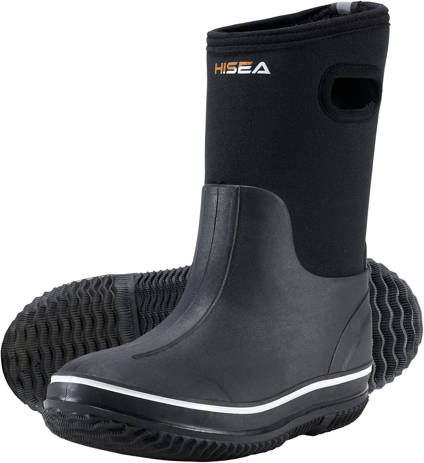 HISEA Kids Rain Boots for Boys Girls, Waterproof Insulated Neoprene Rubber Mud Boots with Easy-On Handles, Seamless Mid Calf Rainboots All Weather Water Snow Winter Outdoor Play Shoes (Little Kid/Big Kid)