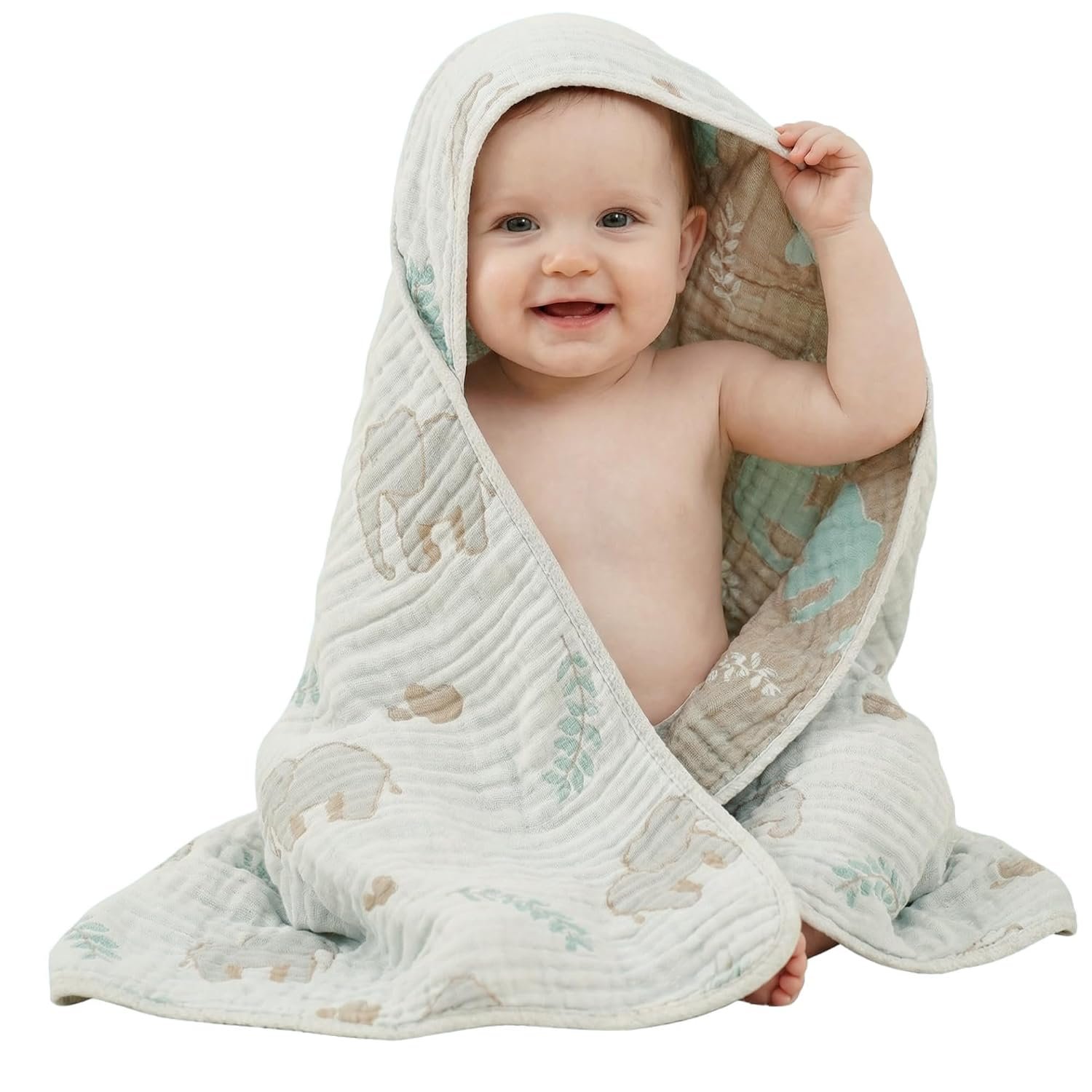 Ultra-Soft Muslin Baby Hooded Towel – 32 x 32 Inches, Ideal for Bath & Beach, Suitable for Both Boys & Girls from Newborns to Toddlers