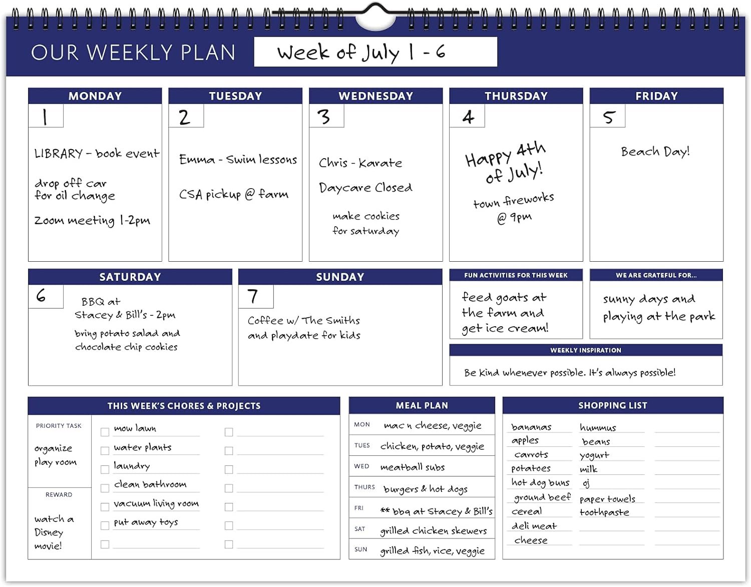 Global Printed Products Weekly Family Planner – 52 Undated Weeks for Planning and Organizing Family Activities – 13 x 17