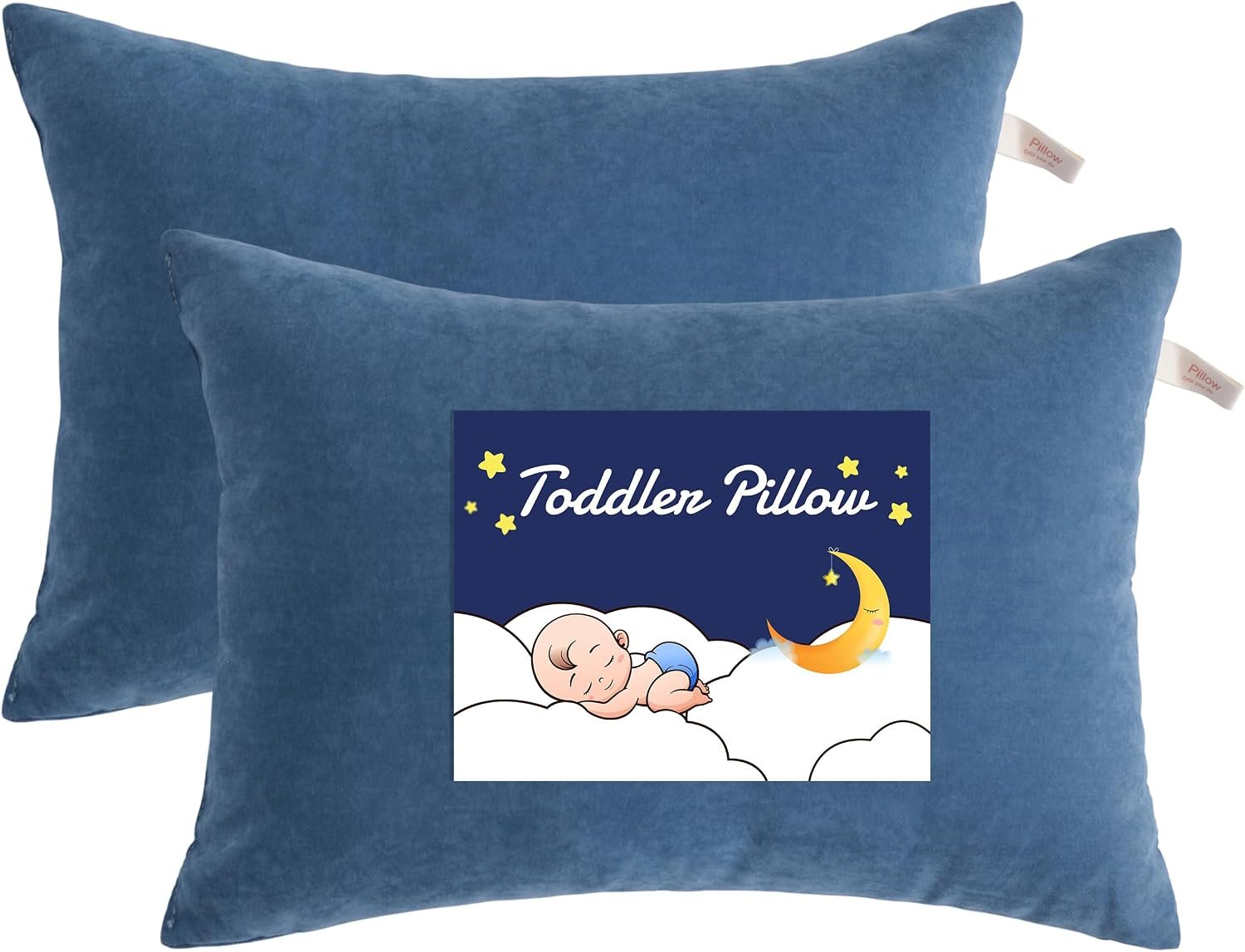 NTBAY Toddler Pillows, Set of 2, 13″x18″, Denim Blue | Soft Microfiber Toddler Pillows with Down-Alternative Fill, 2 Pack 13 x 18 Inch Pillows for Beds, Daycare, and Travel