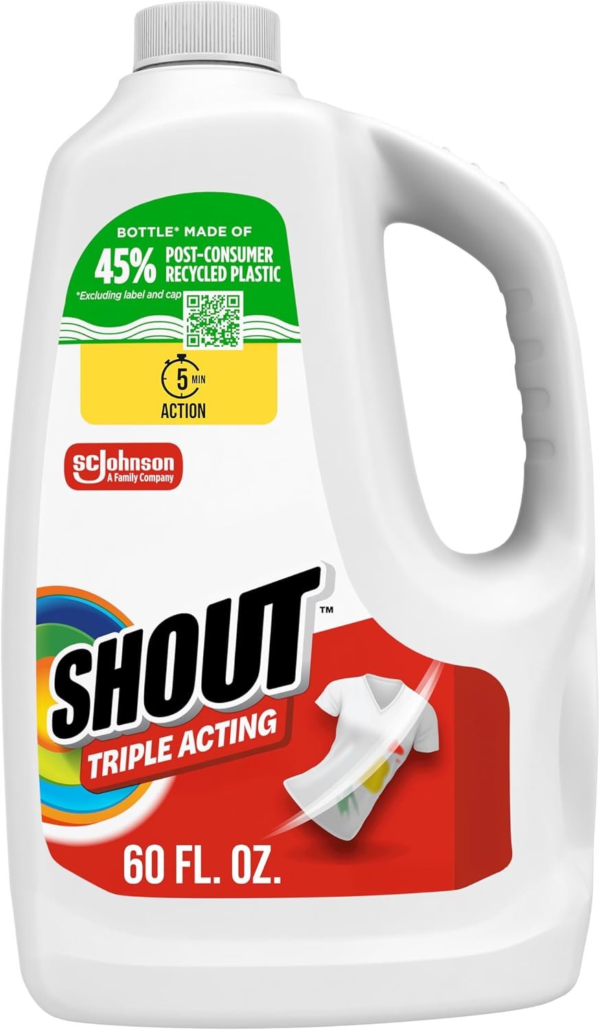 Shout Triple-Acting Laundry Stain Remover for Everyday Stains Liquid Refill, 60 Fl Oz
