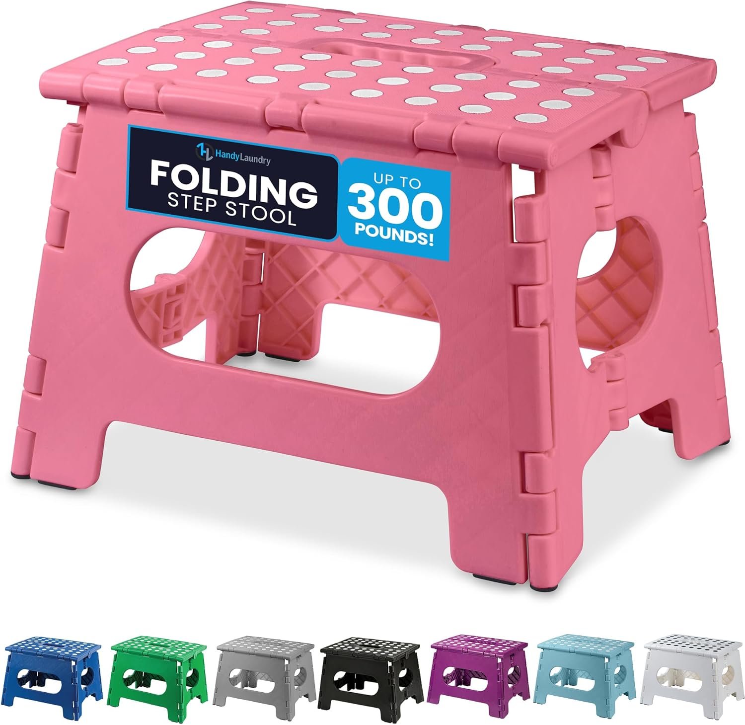Handy Laundry Folding Lightweight Step Stool – Sturdy Enough to Support Adults – Opens Easy with One Flip – Great for Kitchen, Bathroom or Bedroom (Pink – 9 Inch)