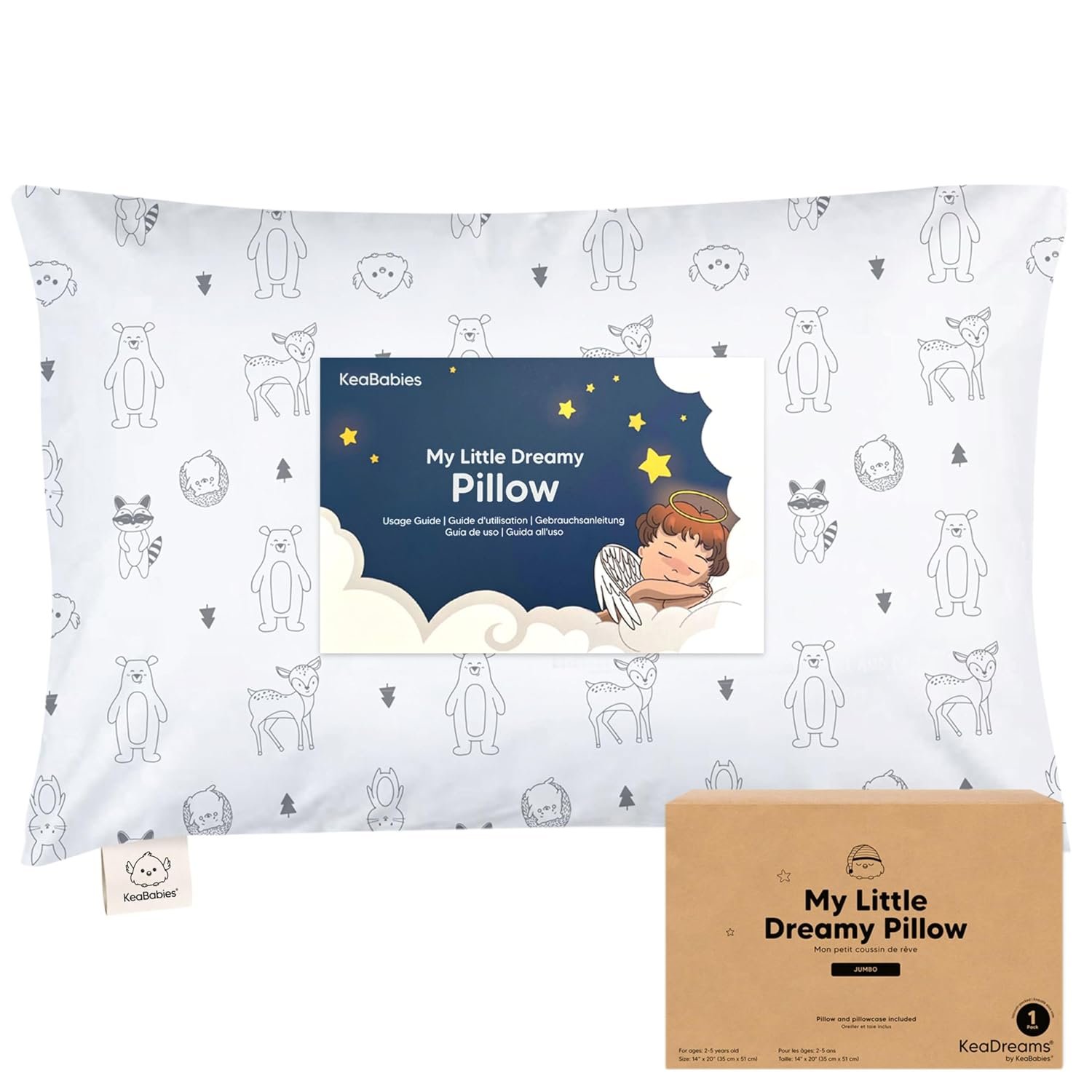 KeaBabies Organic Toddler Pillow with Pillowcase, Jumbo 14X20 (KeaFriends) | Soft Cotton Toddler Pillows for Sleeping, Machine Washable, Perfect for Travel, School, Daycare, Nap, Kids Toddler Bed Set