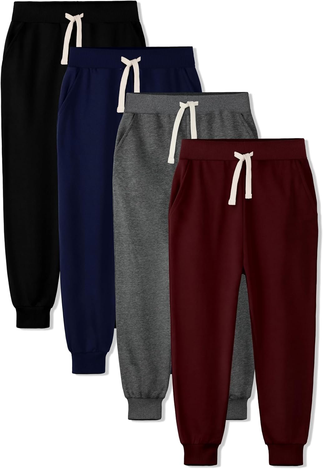 4 Pack Boys Sweatpants Boys Joggers Cotton Kids Youth Athletic Pants Pocket | Cotton Athletic Kids Sweatpants, Two-Side Pocket & Elastic Waist & Drawstring, for Boys Youth 5-16Y, for School Sport Daily