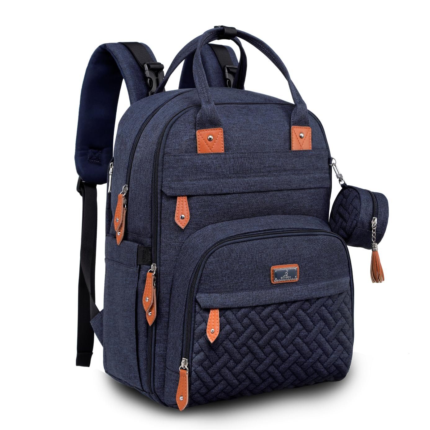 BabbleRoo Diaper Bag Backpack – Baby Essentials Travel Tote – Multi Function Water Resistant Diaper Bag, Travel Essentials Baby Bag with Changing Pad, Stroller Straps & Pacifier Case – Navy Blue
