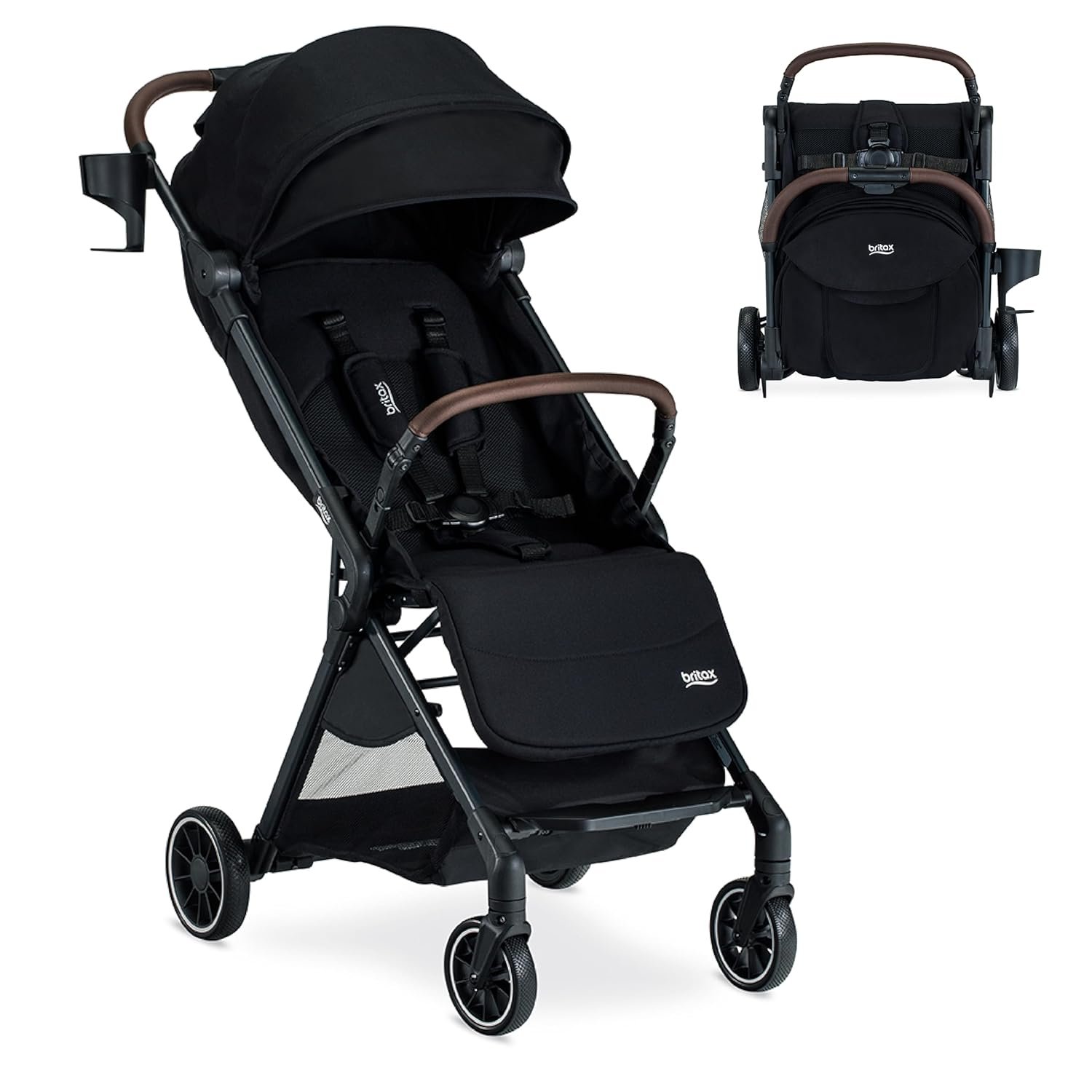 Britax Juniper Compact Stroller, Portable & Lightweight — Raven Black | On-the-Go Travel Stroller With Effortless FastPack System & One-Hand RapidFold, Built-In Carry Handle, Ventilating Fabrics