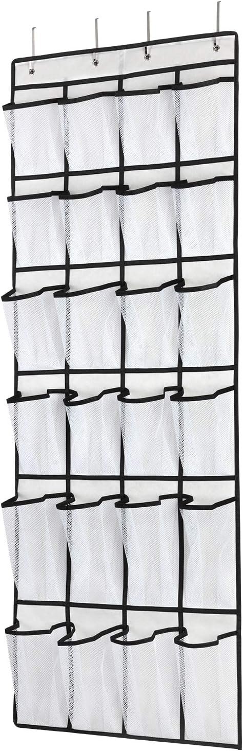 SAVERHO Over the Door Shoe Organizer, Hanging Shoe Organizer with 24 Mesh Large Pockets Door Shoe Rack Organizer for Men Women Kids Hanging Shoe Storage Bag.(White