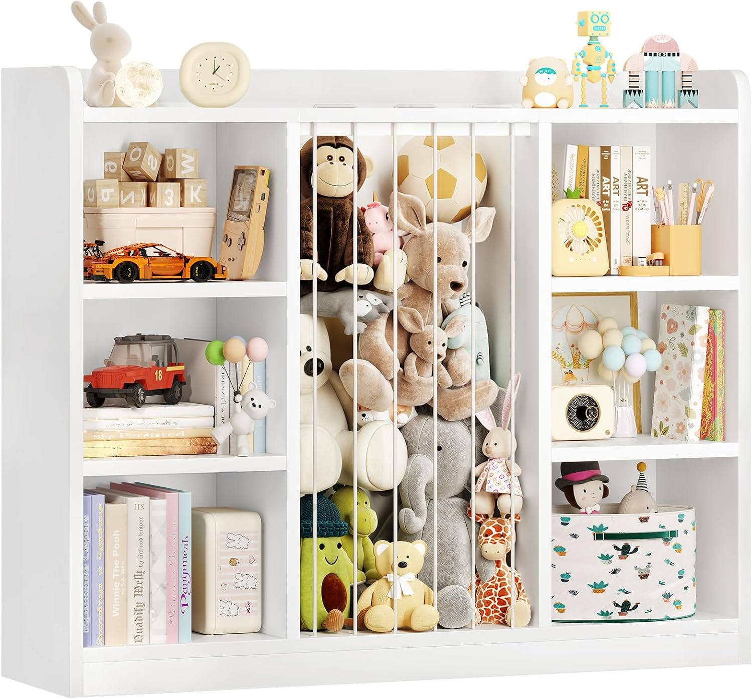 ONBRILL 2-in-1 Toy & Stuffed Animal Organizer, Kids 6-Cube Storage Shelf with Rounded Corners & Anti-Tip for Playroom Bedroom