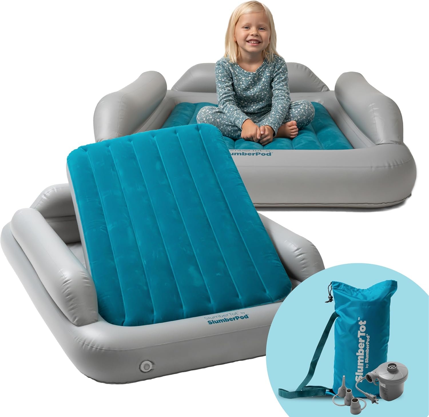 SlumberPod SlumberTot Inflatable Toddler Travel Bed – Portable Kids Air Mattress with Safety Bumpers – Perfectly Sized Ideal for Travel or Home Use – Includes Electric Pump | Portable Kids Air Mattress, Designed for SlumberPod or Standalone, Travel or Home Use, Electric Pump Included, For ages 2+