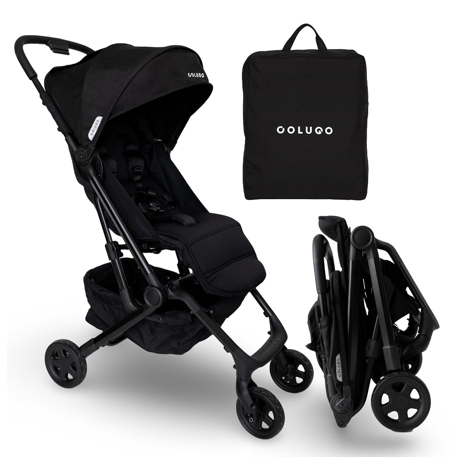 Colugo Compact Stroller+ Lightweight Travel Stroller, 16 lbs, One-Hand Fold | For Infants and Toddlers 6mo-4yrs, One-hand Auto-fold, 5-Point Harness, Carry Bag, Rain Cover & Cup Holder Included, Black