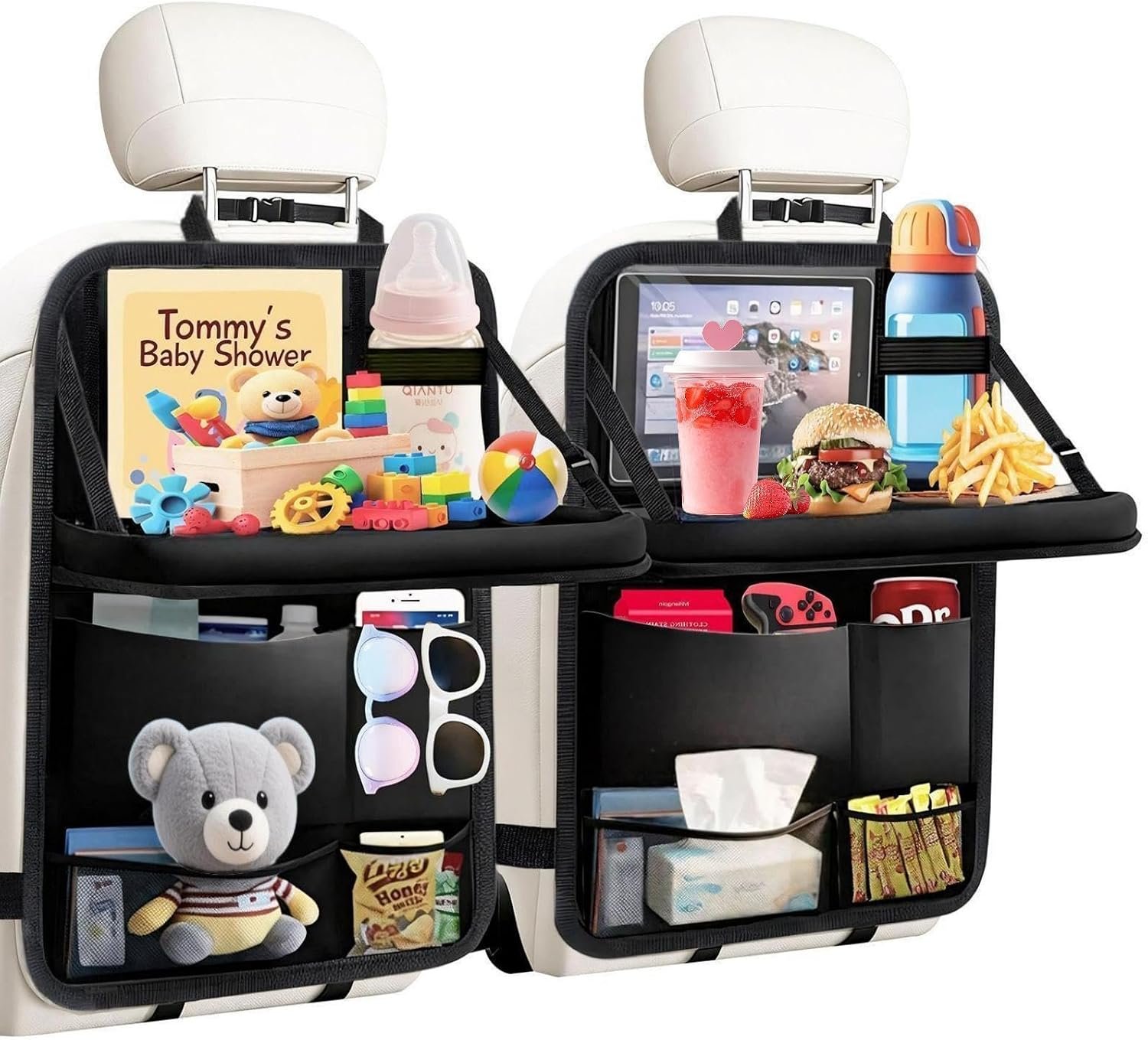 TCJJ: Car Seat Organiser Kick Mats Back Seat Protector | with Tray and Touch Screen Tablet Storage Car Organiser Backseat Vehicle for Kids, SUV, Minivan or Truck Seats