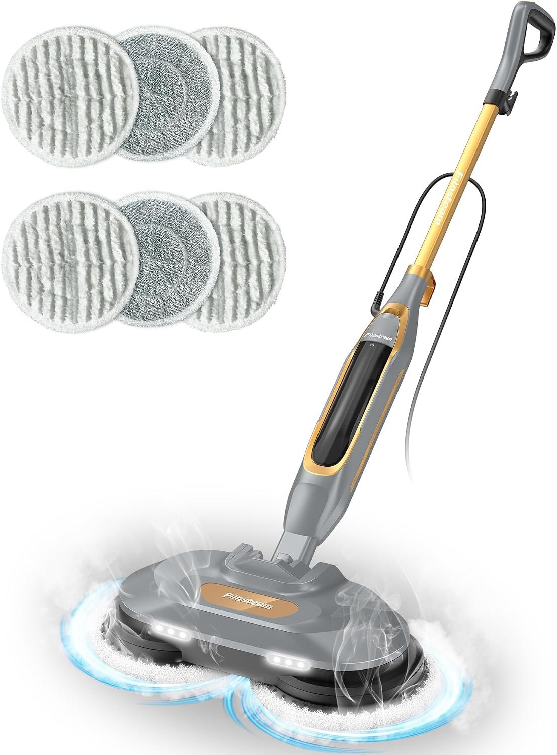 Steam and Scrub Mop, Steam Mop with Dual Rotating Pads, Swivel Steering, 2 LED Headlight, 4 Cleaning Modes, 15.2 fl oz Tank, 6 Washable Pads for All-in-One Sealed Hard Floors