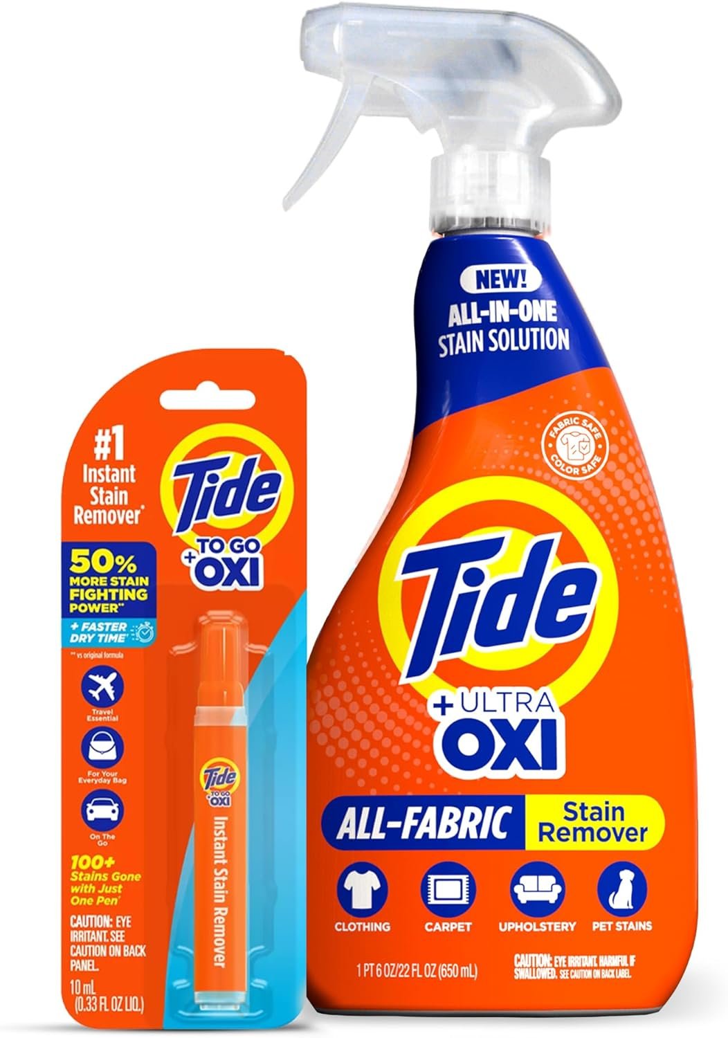 MADE BY NEHEMIAH Tide Rescue Laundry Stain Remover Spray with Oxi + Travel Size Tide To Go Pen, Spot Remover for Clothes, Fabric, Upholstery, Carpet, Grease & More Tough Stains- 22 Fl Oz + 1 Stain Pen
