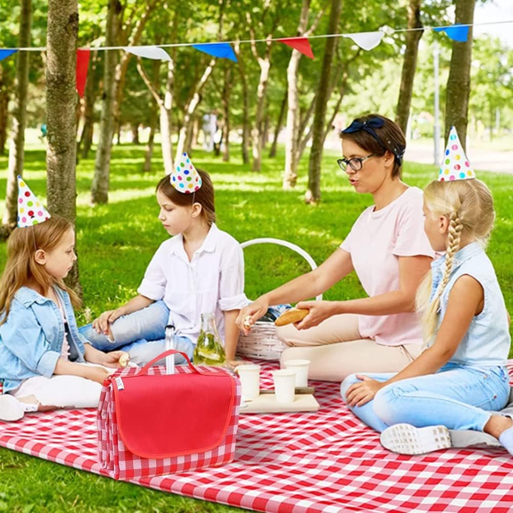 LRUUIDDE Oversize Picnic Beach Blanket, 80”x60” Outdoor Waterproof Foldable, Sandproof Blankets Plaid Picnic Mat for Beach Camping on Grass Picnic Blankets (RED 1, 80x60in)