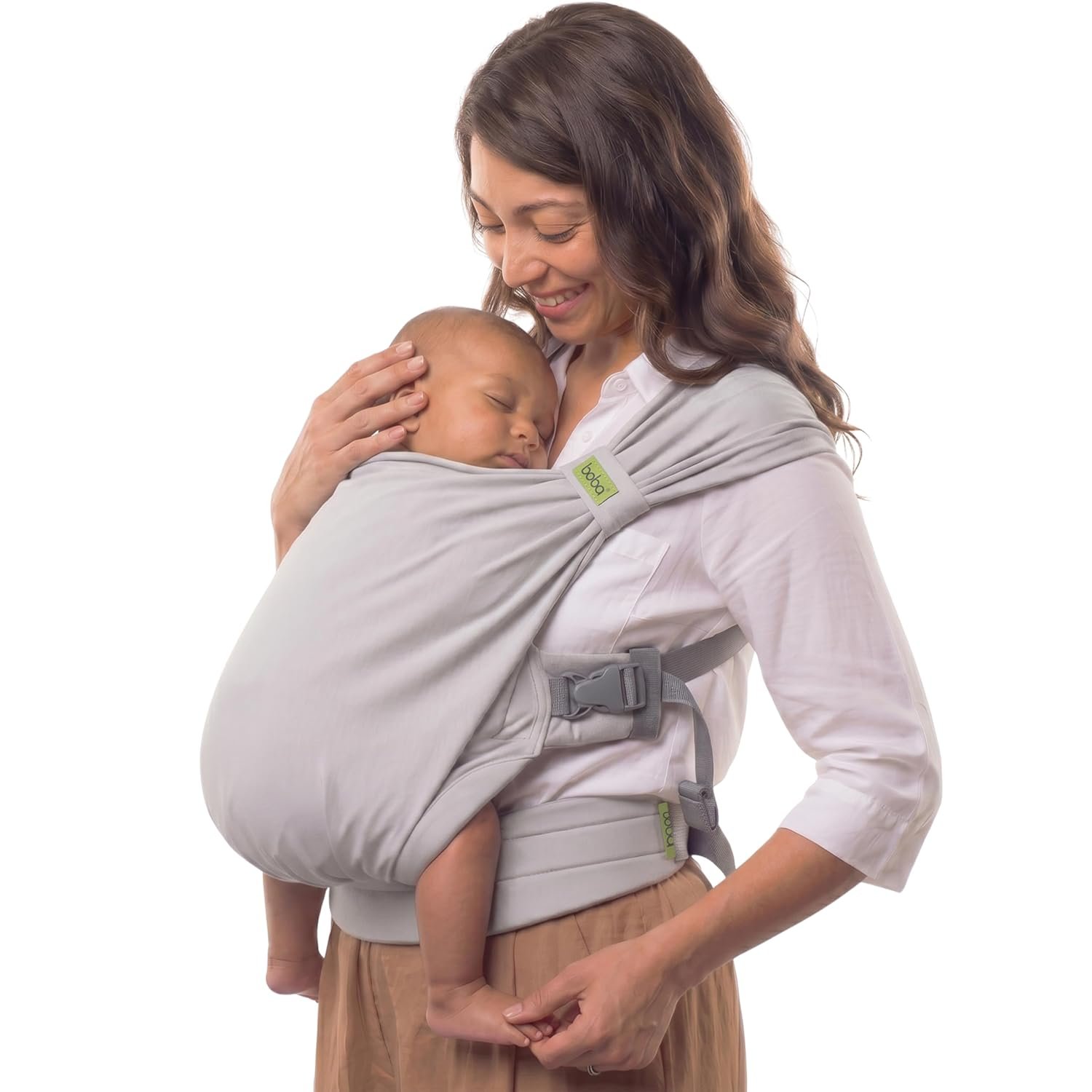Boba Bliss Pre-Wrapped Baby Wrap Carrier, Newborn Sling, Gray | Stretchy Hybrid Sling that slips on in seconds, no tying, Hip-Healthy certified with Head Support for newborns 0-18 months.