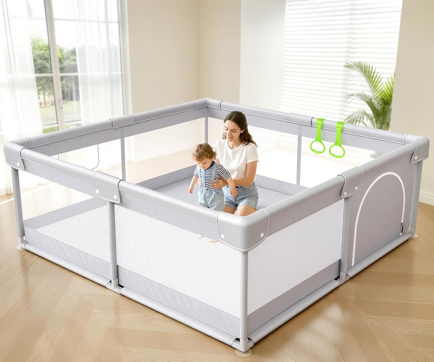 Fodoss Baby Playpen 47×47in, Small Play Pen for Babies and Toddlers, Playpen for Apartment, Play Yard, Activity Fence, Baby Playard with All-Side Mesh, Pull Rings