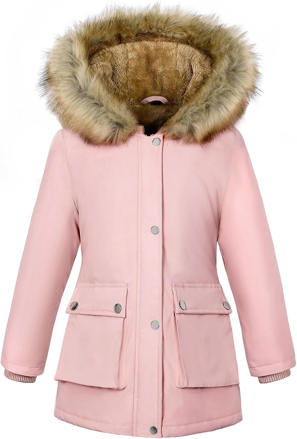 Girls’ Warm Winter Coat Long Fleece Lined Puffer Jacket with Hood | Thicken Warm Parka, Removable Faux Fur Trim, Durable, Windproof, Machine Washable Kid Outerwear, School, Camp, Daily Wear