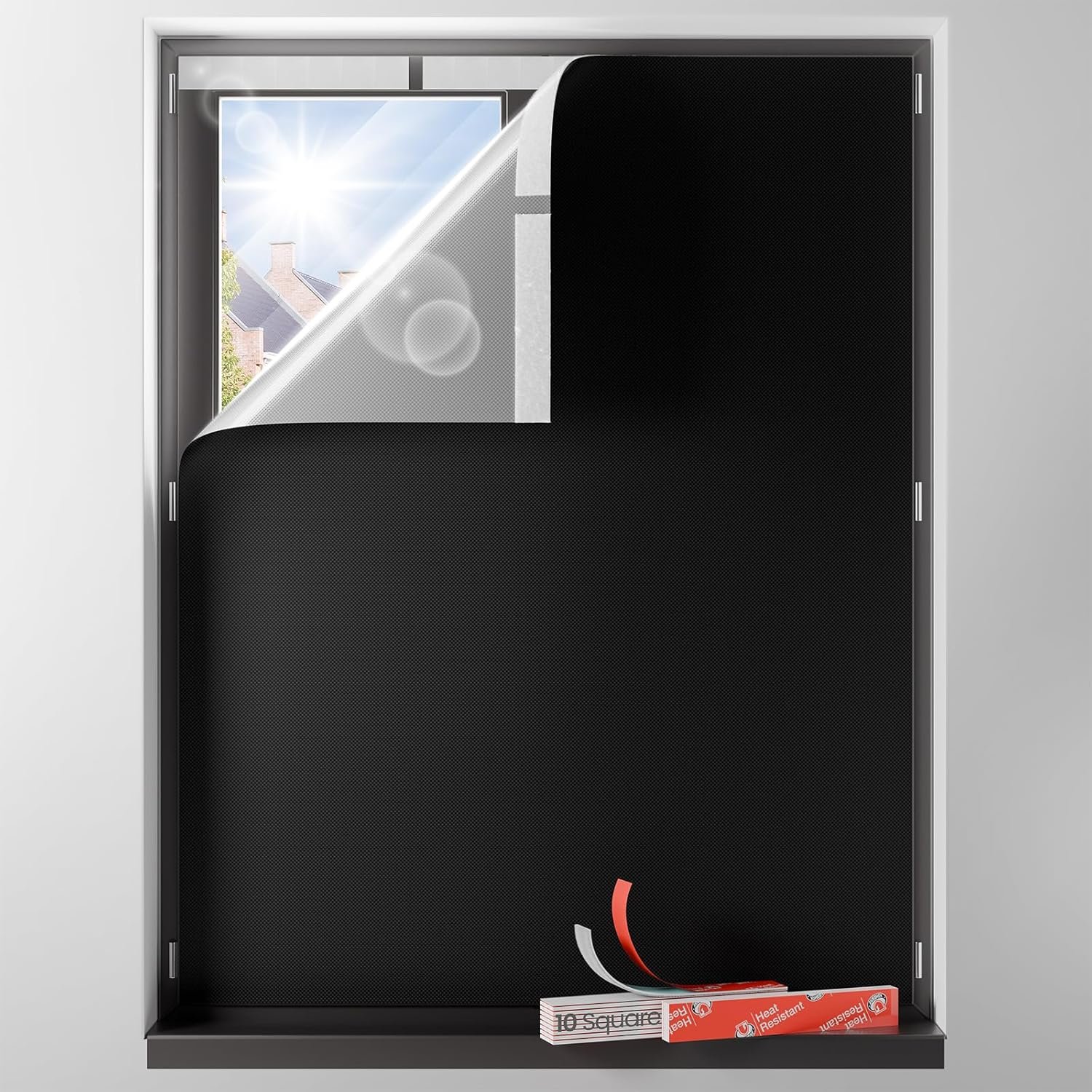 Sumobaby Blackout Curtains for Bedroom Portable 42″x60″,No Drill Black Out Shades with Upgraded Hook&Loop Tapes,100% Blackout Window Cover,Thermal Insulated Blinds for Bedroom,Nursery(1 Panel,Black)