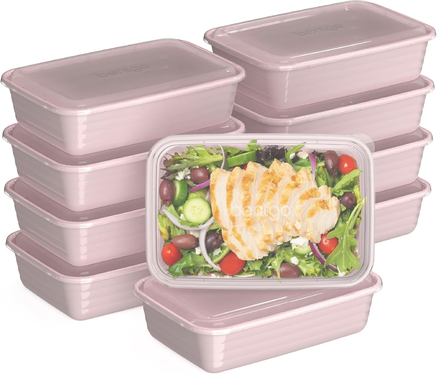 Bentgo Prep Meal Prep Containers with Lids, 20 Piece, PFAS & BPA-Free | 4-Cup Capacity, Portion Control, Stackable, Microwave, Freezer & Dishwasher-Safe, Reusable (Blush Pink)