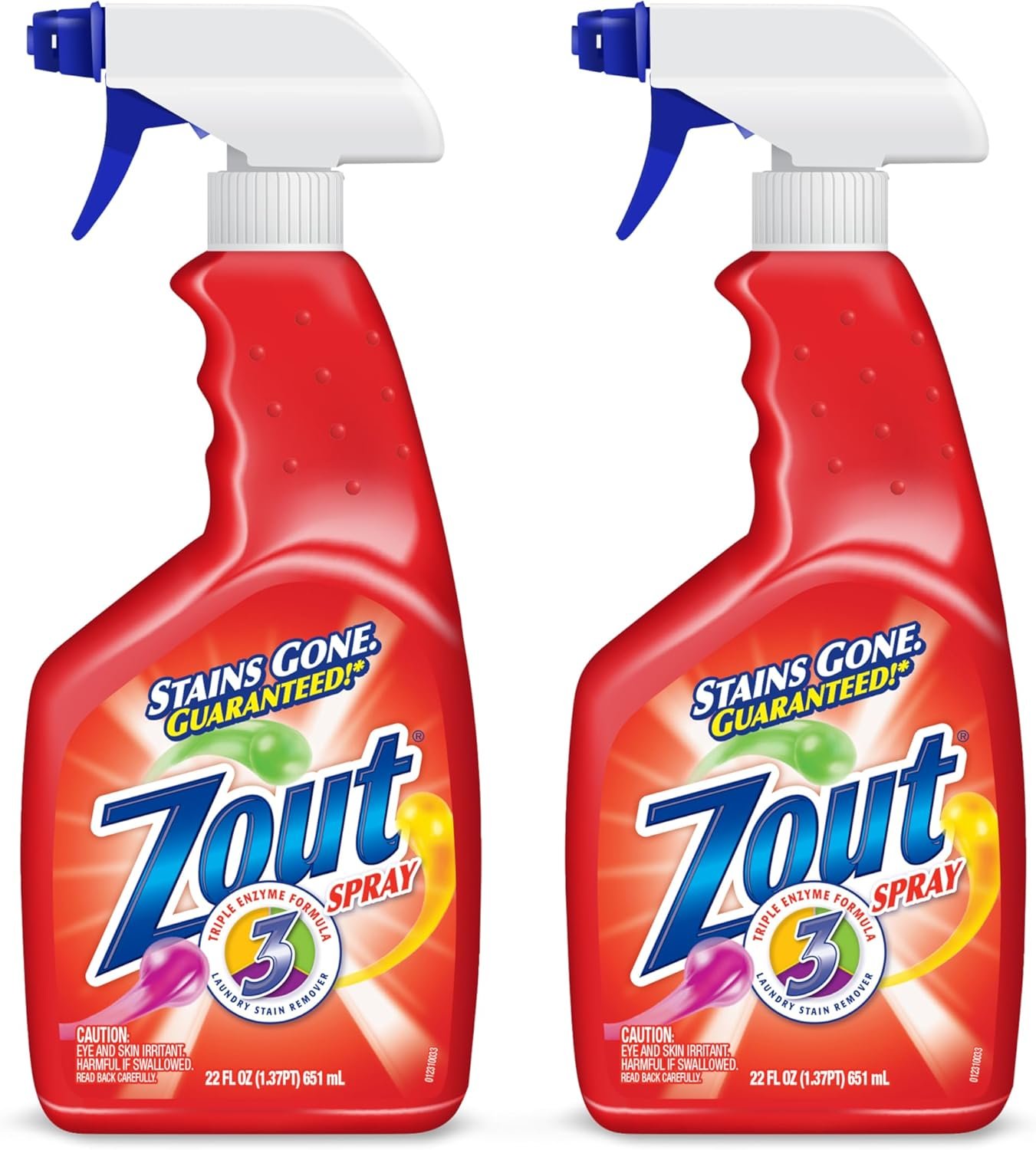 Zout Laundry Stain Remover Spray, Blood, Grass & Oil Stains, 22 oz, 2-Pack | Triple Enzyme Formula Removes Tough Stains Like Blood, Grass, Mud, BBQ & Tomato Sauce, Dressings & Cooking Oils, Made in USA