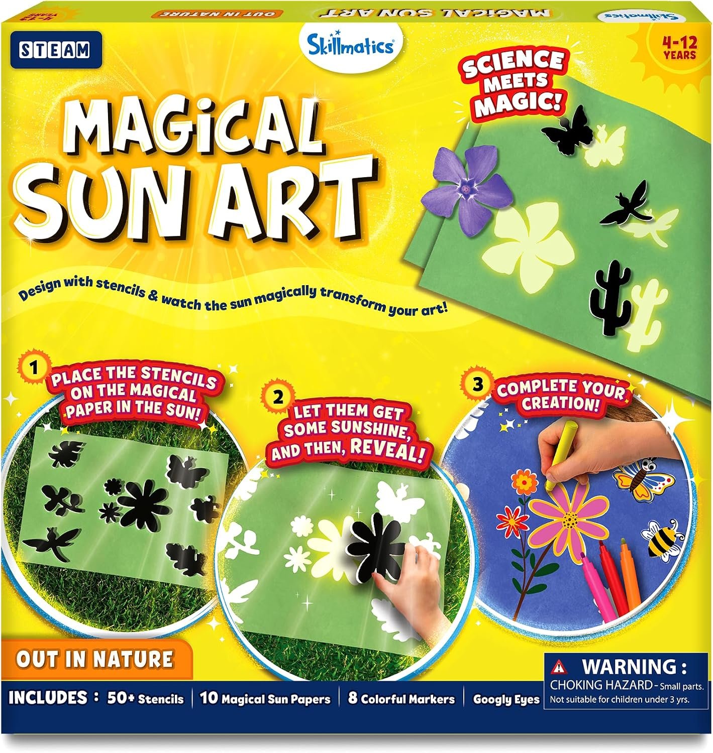 Skillmatics Magical Sun Art Kit – STEM Paper Craft Kit for Kids | Decorative Paper, Nature Stencils & Markers, Create with Sunlight, Mess-Free, Gifts for Ages 4, 5, 6, 7, 8, 9, 10, 11, 12