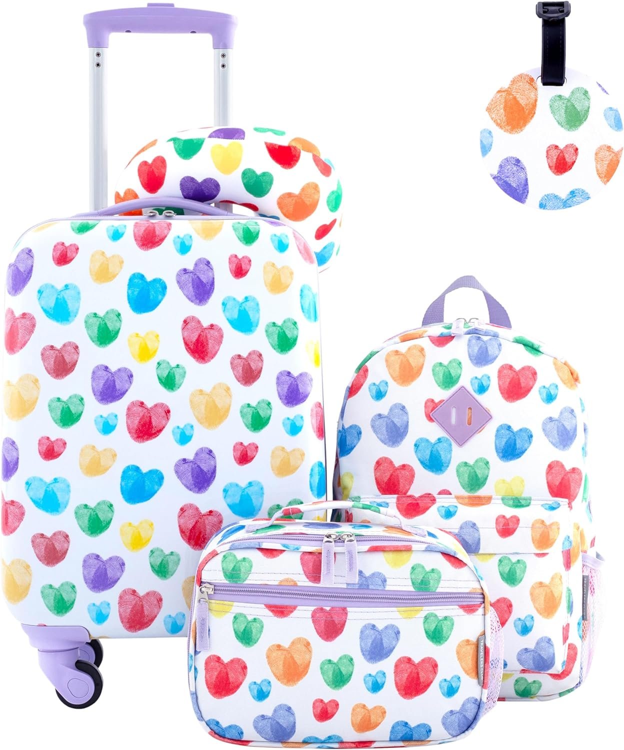 Travelers Club 5 Piece Kids’ Luggage Set, Thumbprint Heart