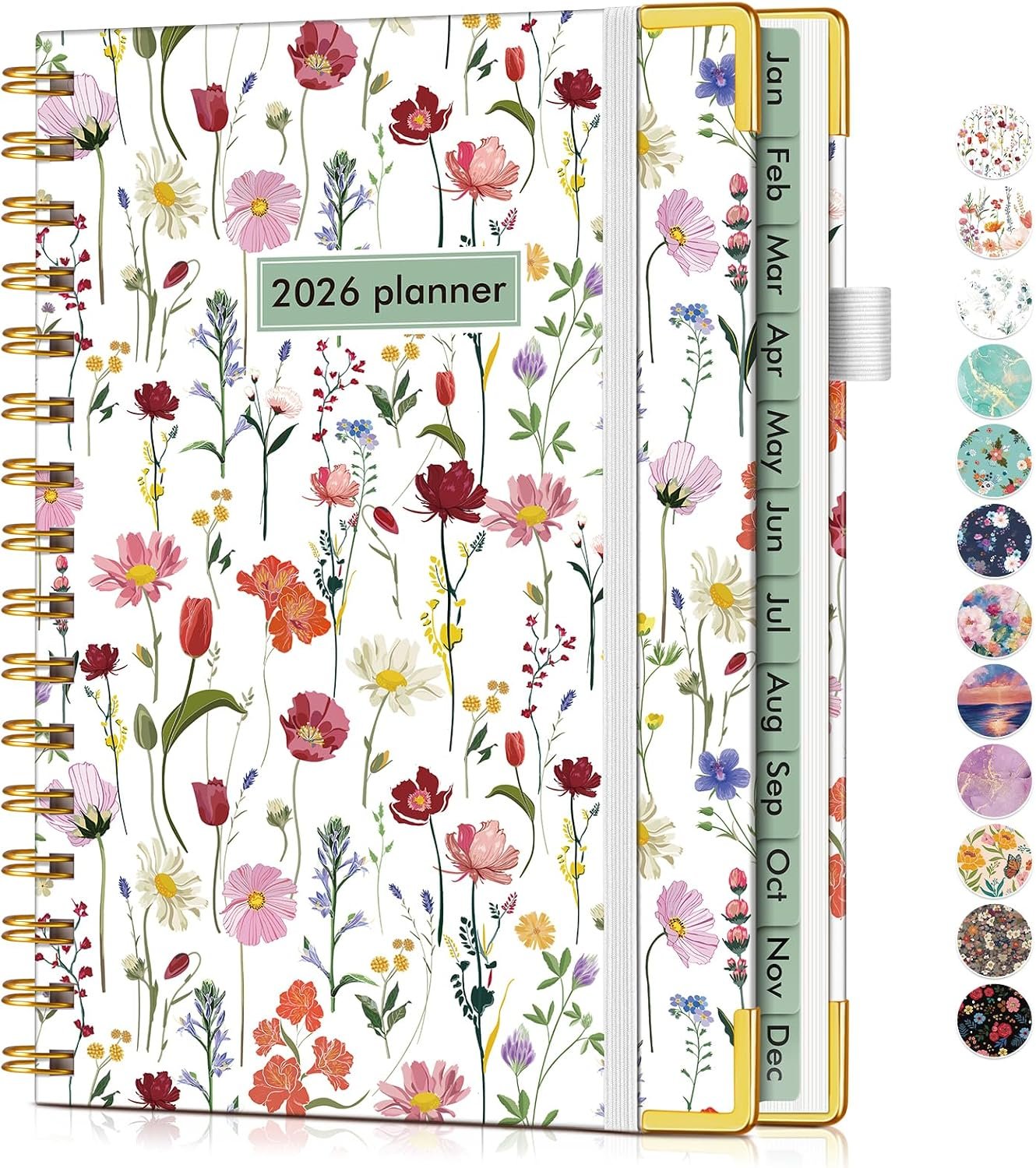 2026 Planner, Hardcover Weekly and Monthly Planner for Women, January 2026 – December 2026, Spiral Yearly Agenda Organizer Book 2026 with Tabs, Daily Calendar Planners for School Work Home, A5 (5.75″ x 8.38″), Wildflower Garden