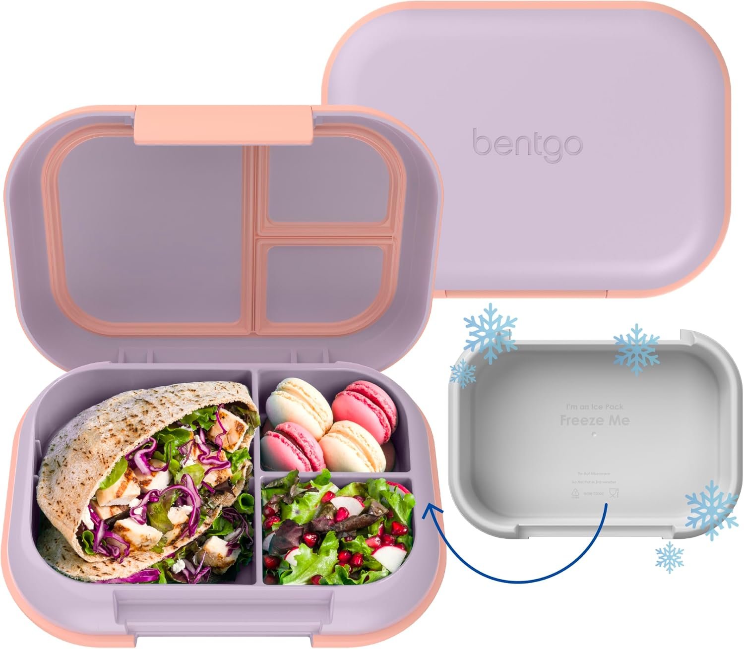 Bentgo Chill Max Leak-Proof XL Bento-Style 3 or 4 Compartment Lunch Box | Included Ice Pack Keeps Food Cold; 5-Cup Capacity for Adults & Ages 8+, BPA-Free, Dishwasher Safe (Lavender & Peach Blossom)