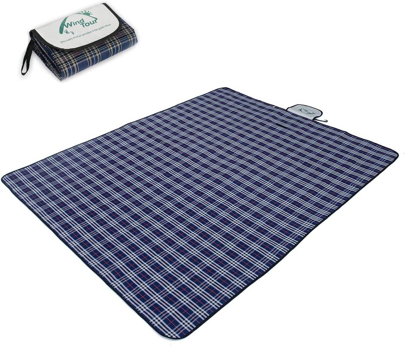 Wind Tour Waterproof Foldable Picnic Mat for Outdoor 59 x 71 Inches Blue | Waterproof & sandproof mat, 59 x 71 Inches navy blue single mat, perfect for camping, beach, park, hiking & fishing blanket