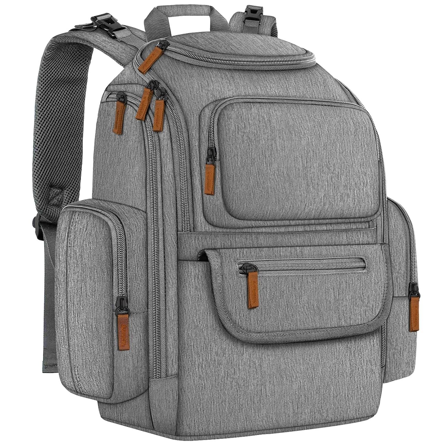 Mancro Diaper Bag Backpack,Baby Diaper Bag Backpack Men with Stroller Strap | Multifunctional Backpack Diaper Bag For Men Women, Travel Water Resistant Baby Bag with 2 Side Insulated Pockets, White Grey