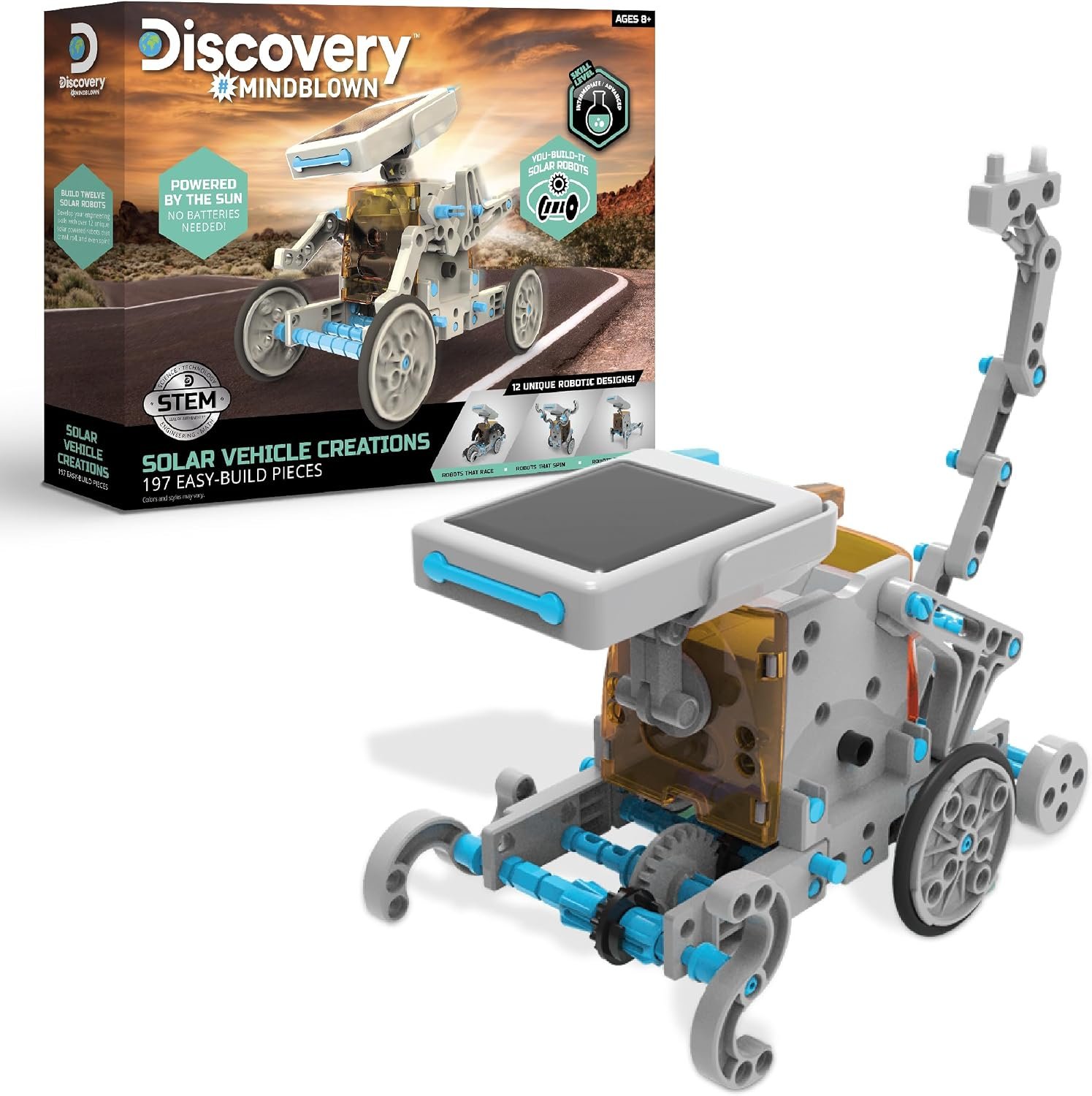 Discovery™ STEM 12-in-1 Solar Robot Creation 197-Piece Kit with Working Solar Powered Motorized Engine and Gears, Construction Engineering Set for Ages 8 and Up