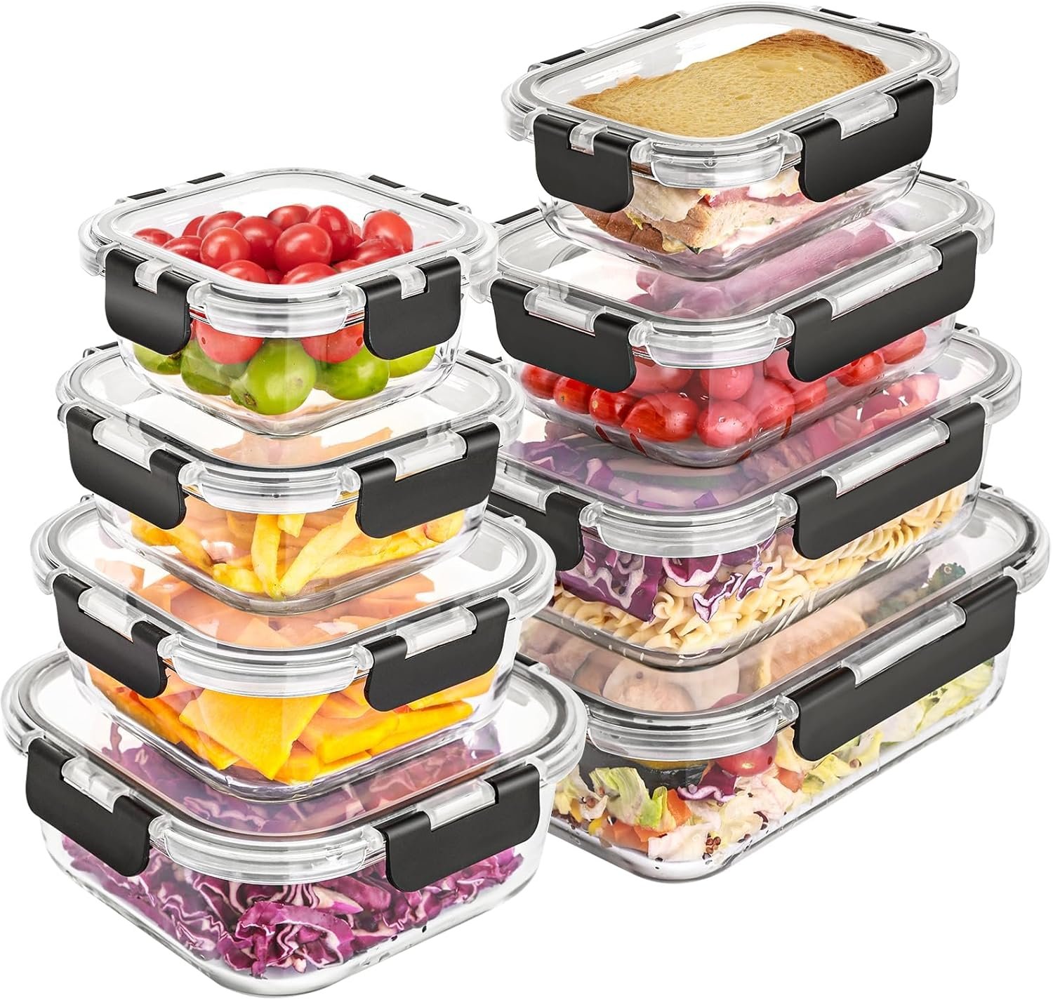 Liuruiyu 8 Pack Glass Food Storage Containers with Lids, Meal Prep Containers, Airtight Bento Boxes with Leak Proof Locking for Microwave, Oven, Freezer and Dishwasher, BPA Free