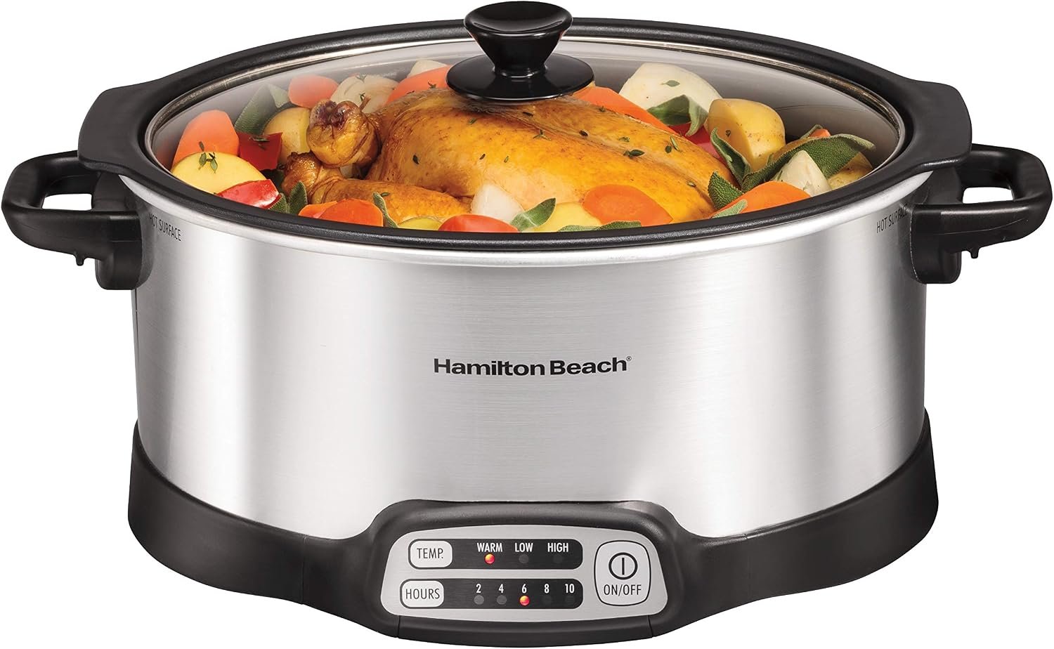 Hamilton Beach 33662 Programmable Slow Cooker with 6 Quart Stovetop-Safe Sear & Cook Crock, Silver