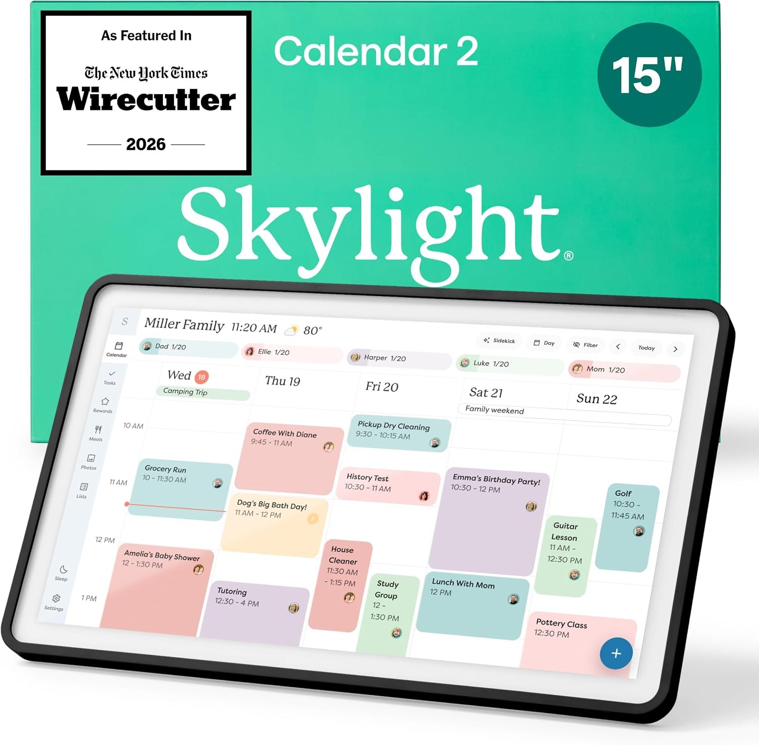 Skylight Calendar 2 – 15-inch Full HD Touchscreen Digital Calendar, Featured on Wirecutter – Wall Planner & Interactive Chore Chart, Smart Family Organizer, 16GB Storage, Wi-Fi, Wall Mount Included – Classic, Black