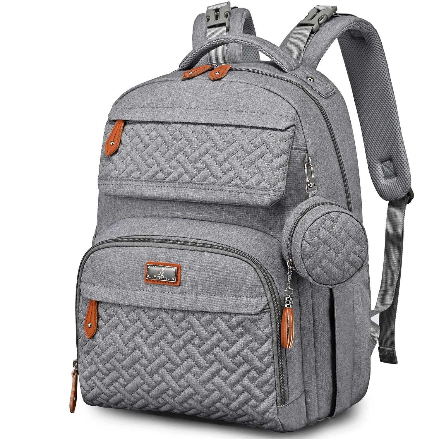 BabbleRoo Diaper Bag Backpack – Travel Large Baby Diaper Bag with Changing pad, Waterproof Baby Bags for Mom & Dad, Unisex Bags with Pacifier Case, Luggage Strap & Stroller Clips– Light Gray