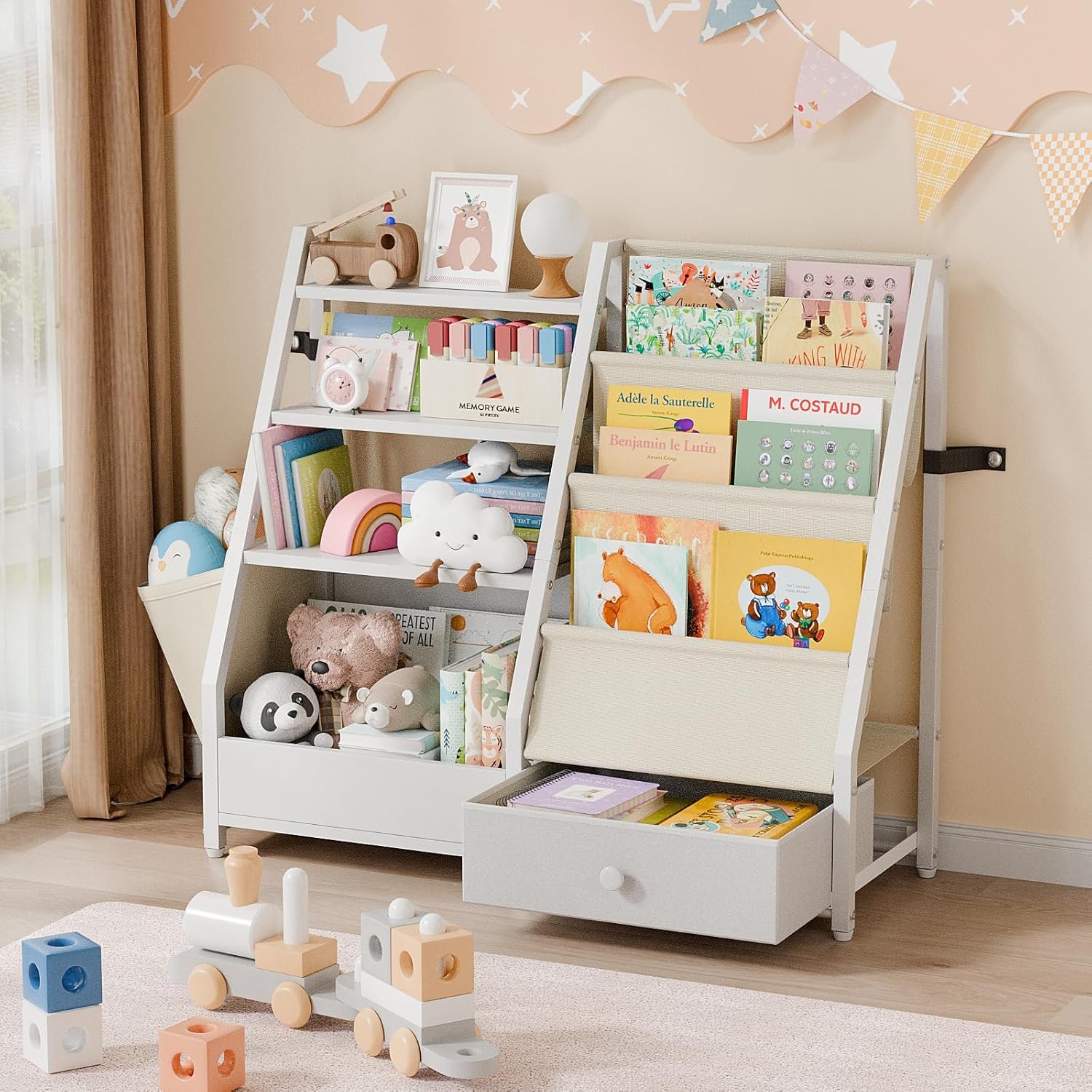 Kids Bookshelf and Toy Storage, Toddler Bookshelf Baby Bookcase for Nursery | Book Shelf for Kids Rooms – Montessori Toy Organizer, White