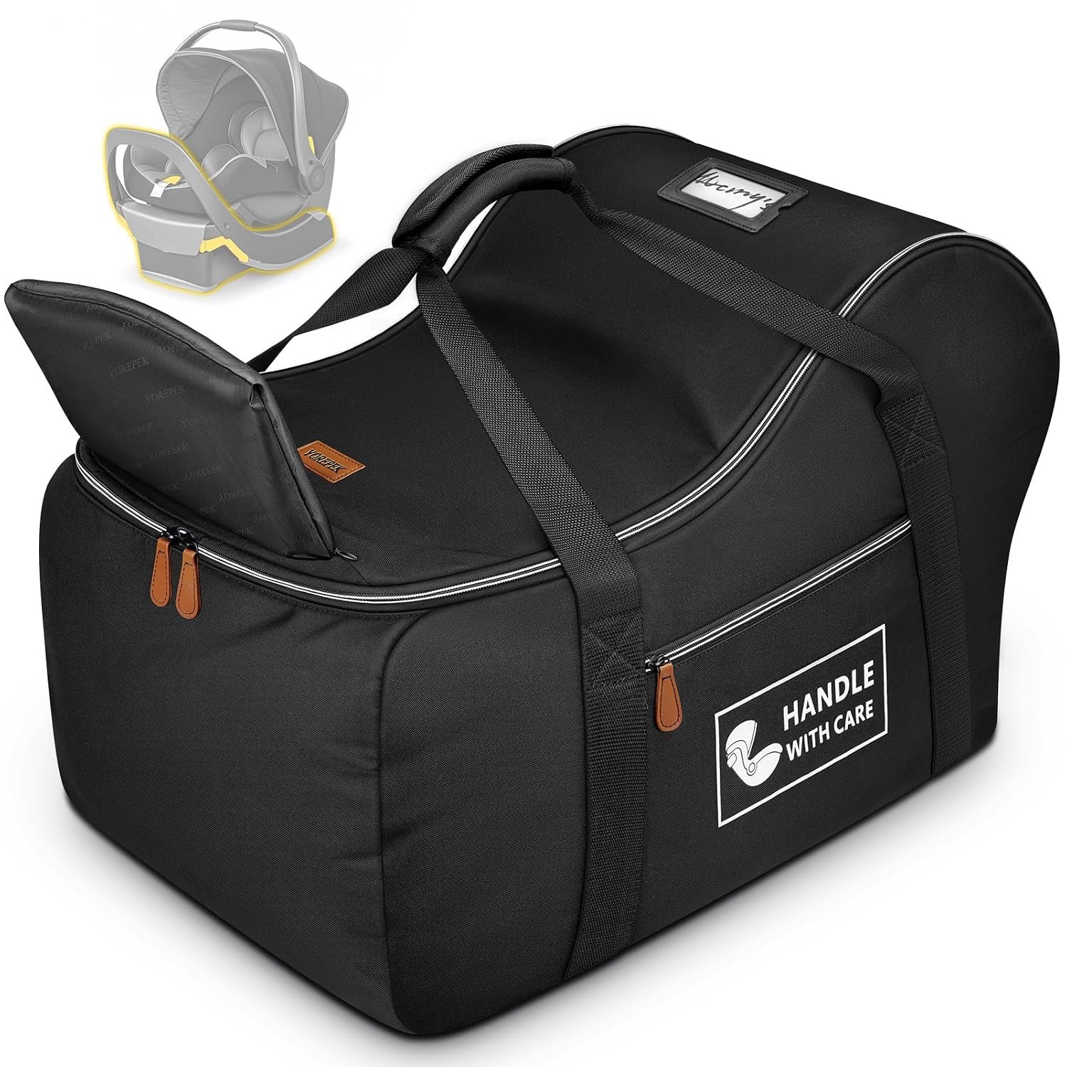 YOREPEK Car Seat Travel Bag Fits Infant Carseat with Anti-Rebound Bar Base | Padded, Side Pocket for Baby Essentials, Eye-catching Print at Airport, Hand Carry Infant Carseat Bags for Air Travel