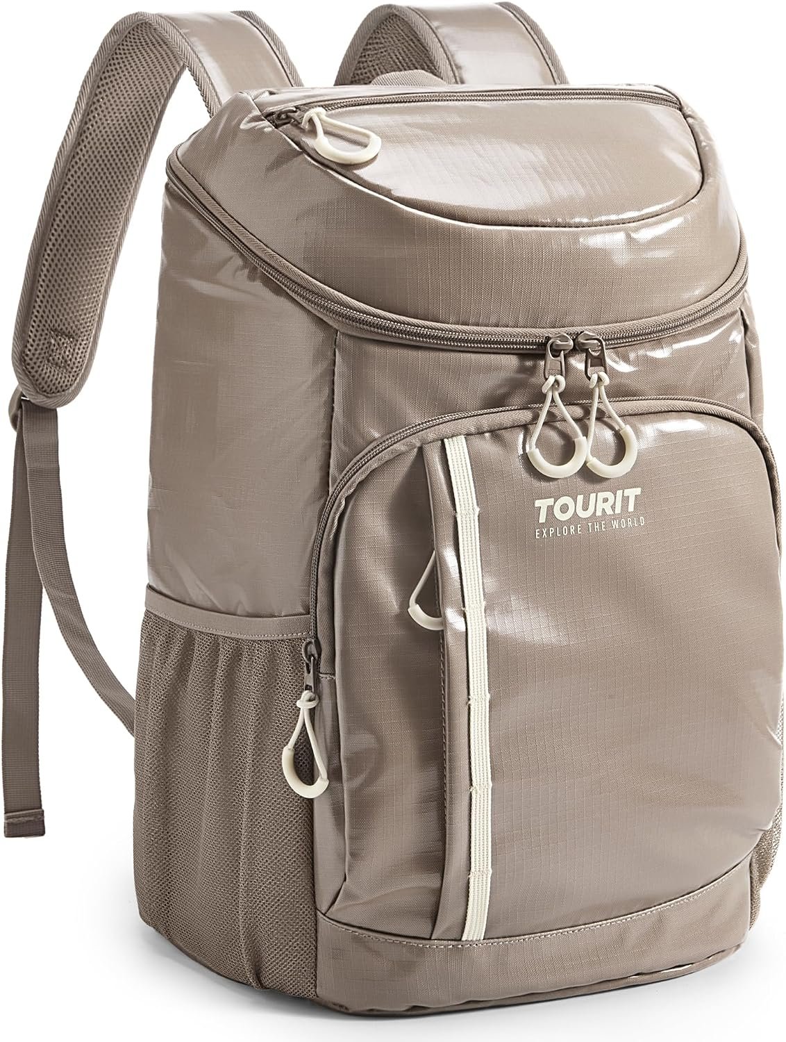 TOURIT Cooler Backpack Insulated, Lightweight Leak Proof Travel Cooler Bag, Soft Waterproof Backpack Cooler for Men Women, Camping Hiking Beach Travel Picnic, Brown 30 Cans