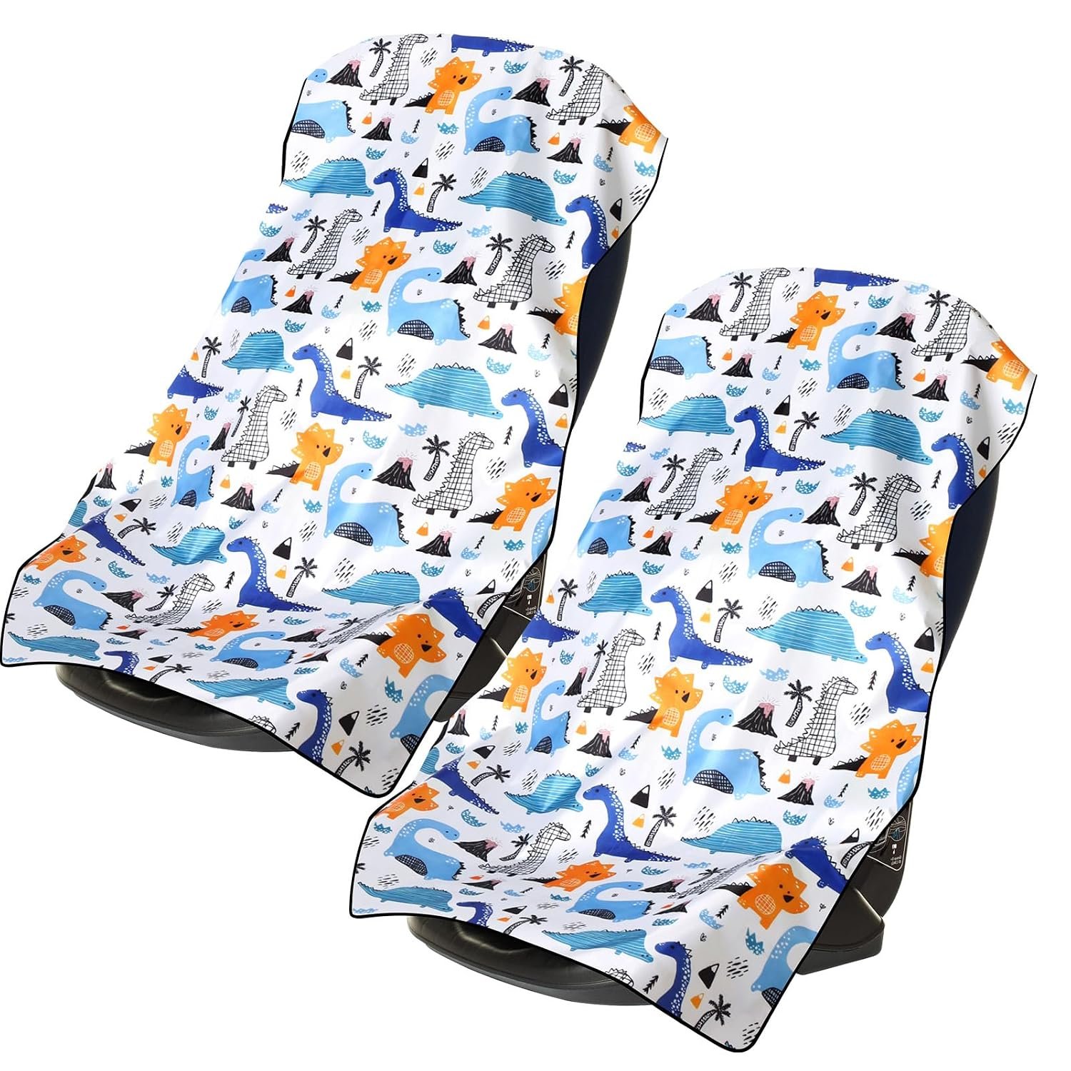 BBTO 2 Pcs Car Seat Sun Shade Cover Car Seat Cooler Toddler Cover Heat Protector Reflective Baby Keep Baby Cool and Child Safety for Travel(Dinosaur)