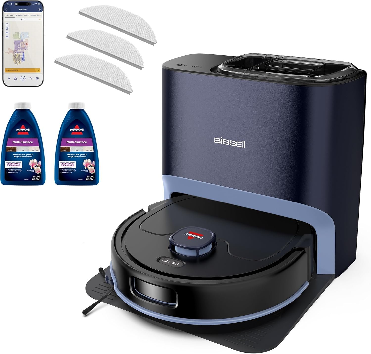 Bissell FlexClean FurForce Robot Vac & Mop, LiDAR Navigation, HEPA, 4270L | 2X stronger suction; NeverTangle brush roll; 180-min runtime; 60-day self-empty base; deep carpet clean