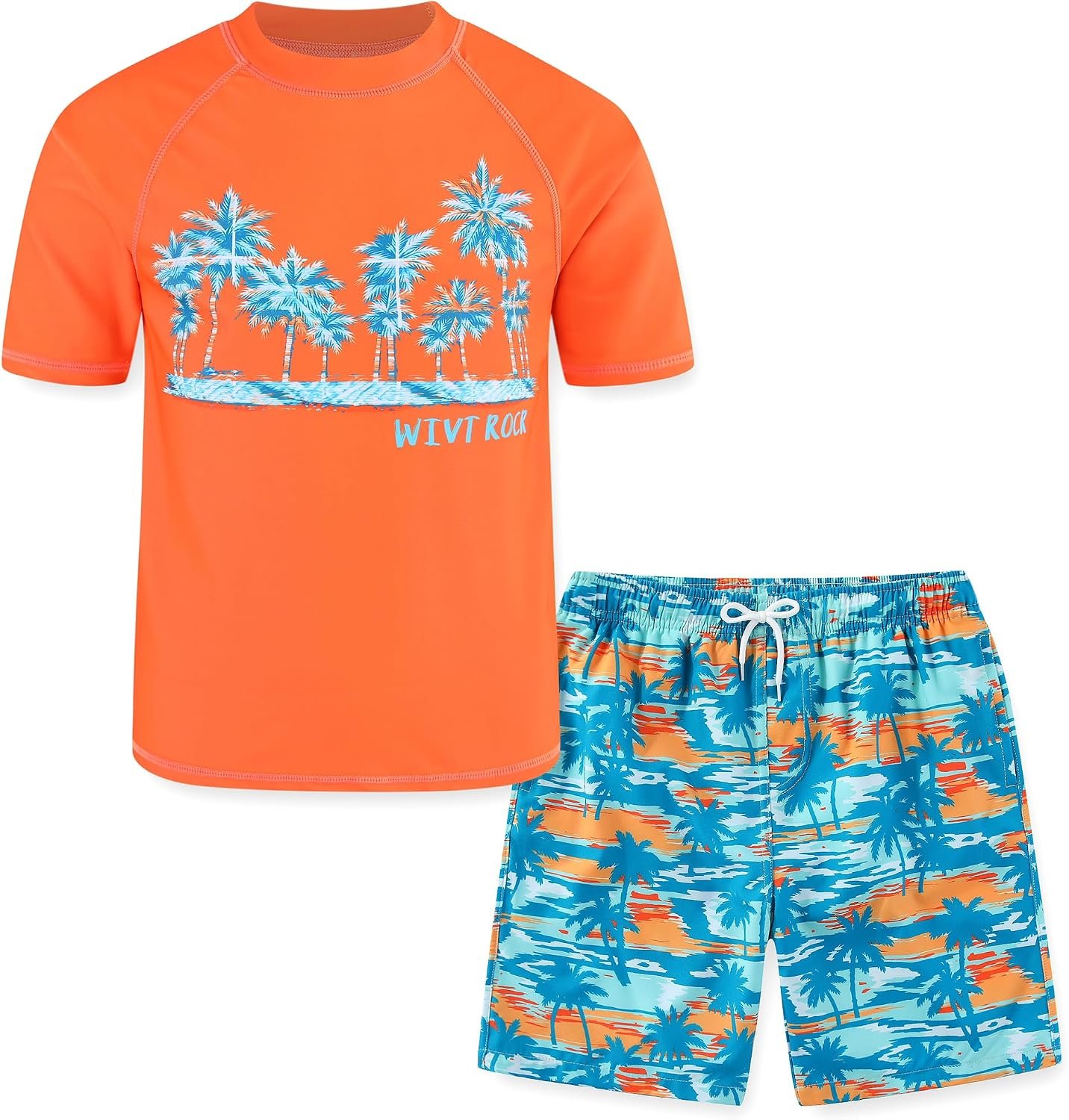 Boys Rash Guard Swim Set with Swim Trunks Bathing Suit Short Sleeve Swim Shirt Quick Dry Swimsuit Kids Swimwear Size 4-16
