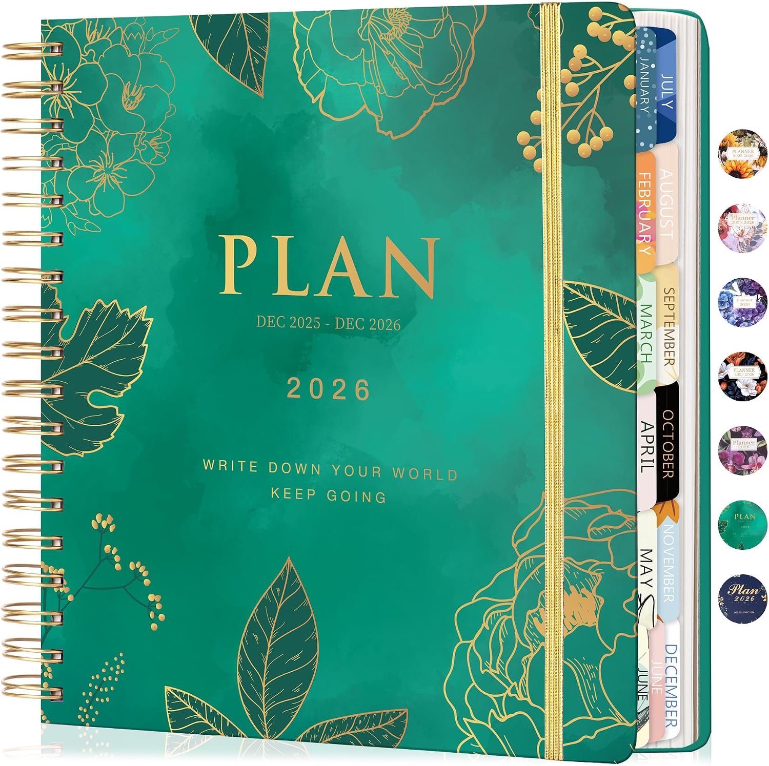 CAGIE 2026 Planner Weekly and Monthly， Jan – Dec 2026 8.3 x 9.3 Inch Hardcover Spiral Bound, 13 Monthly Dividers Tabs, Stickers, Floral Daily Planner​ for Women Perfect 2026 Yearly Calendar Planner​